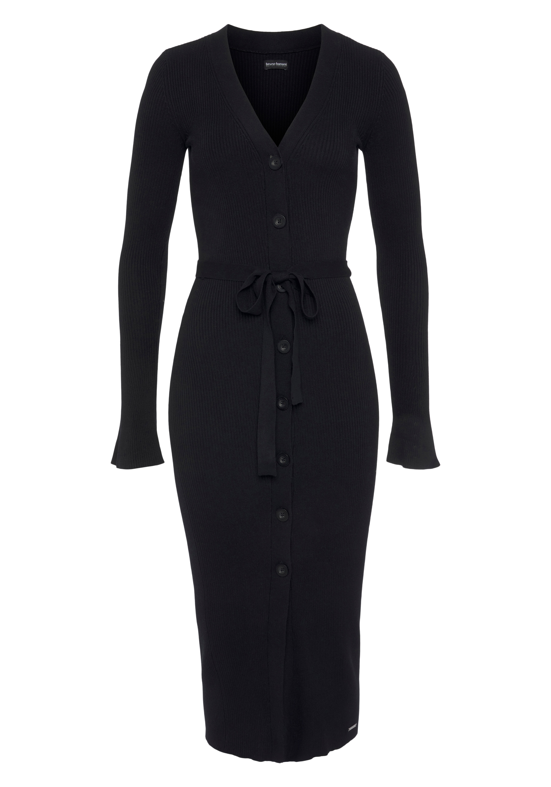 Bruno Banani Strickkleid, wadenlang, elegant und feminin, aus Viskosemischung