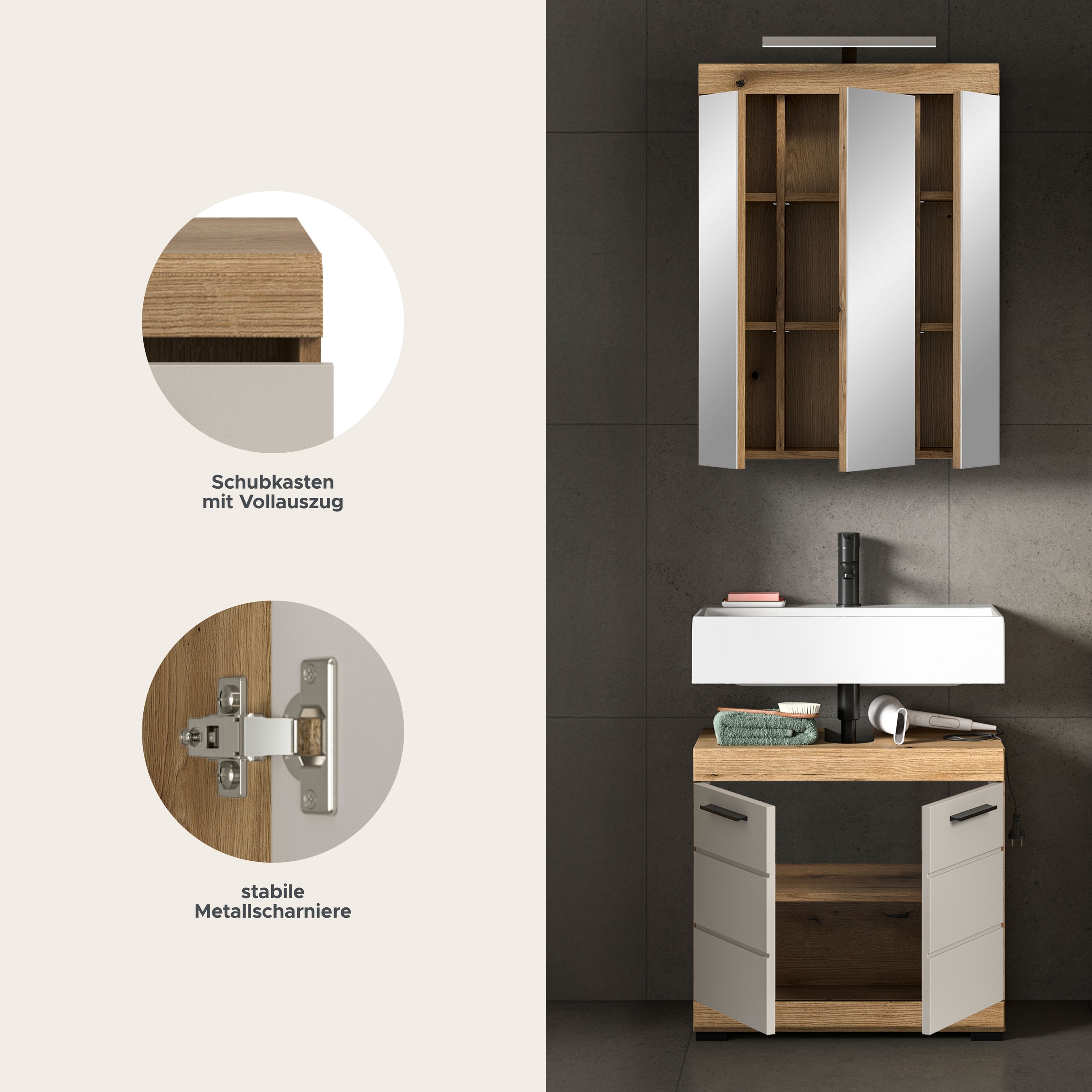 welltime Badmöbel-Set »Siena, 2 teilig, inklusive LED Beleuchtung, bestehend aus:« Set, TOPSELLER!, 