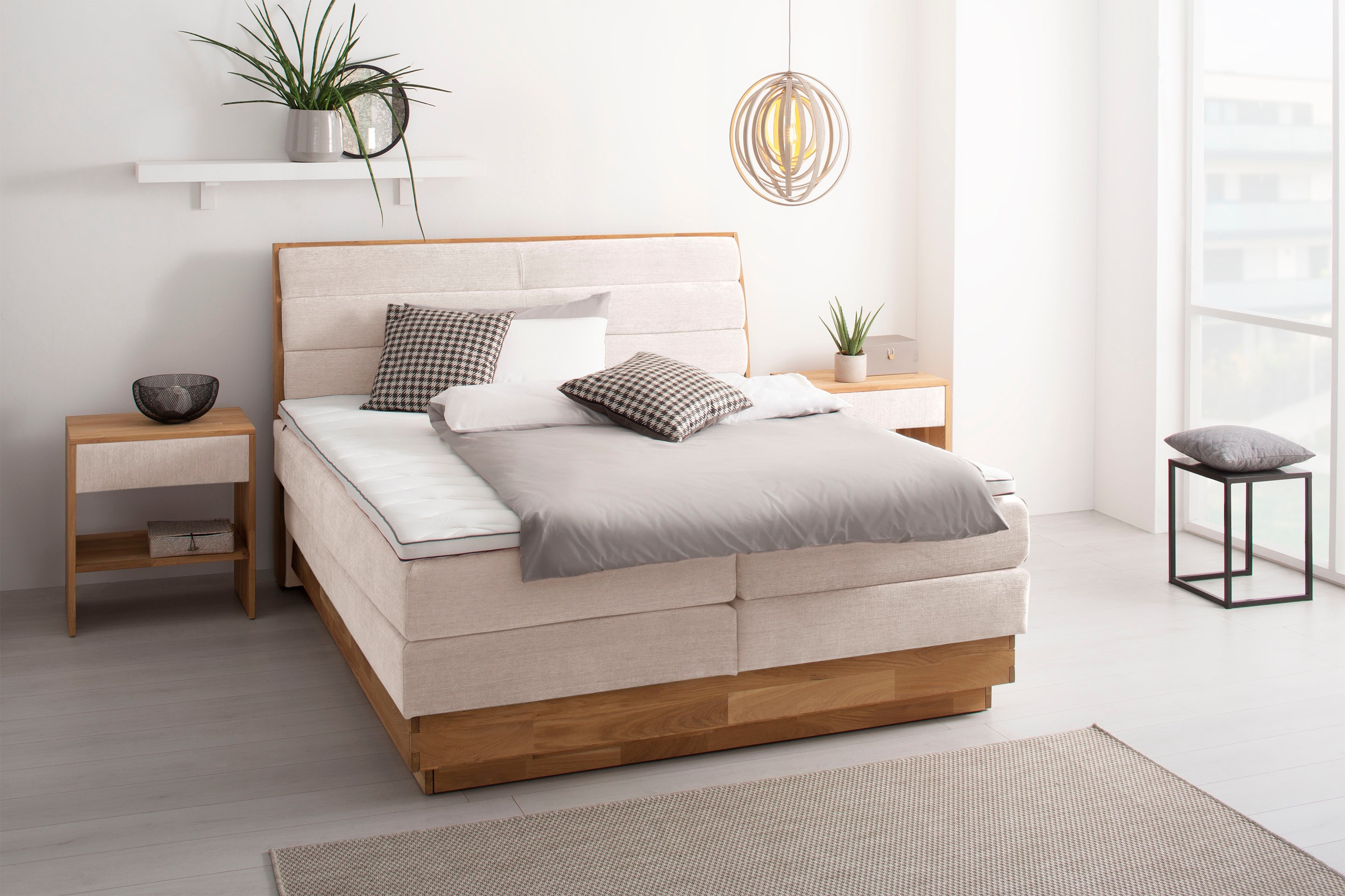 Image of GOODproduct Boxspringbett "JENNA in verschiedenen Farben und Breiten erhältlich" LED-Beleuchtung, mit zertifizierten, recycelten Bezugsstoffen