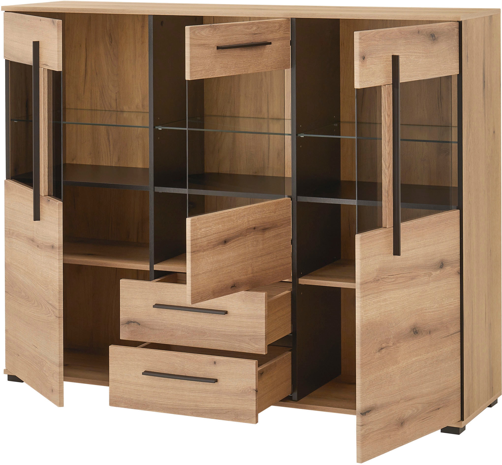 INOSIGN Highboard »Cantara, moderner Schrank, Vitrine in Eiche Dekor oder weiss«, schwarze Stangengriffe, ausreichend Stauraum, vielseitig einsetzbar