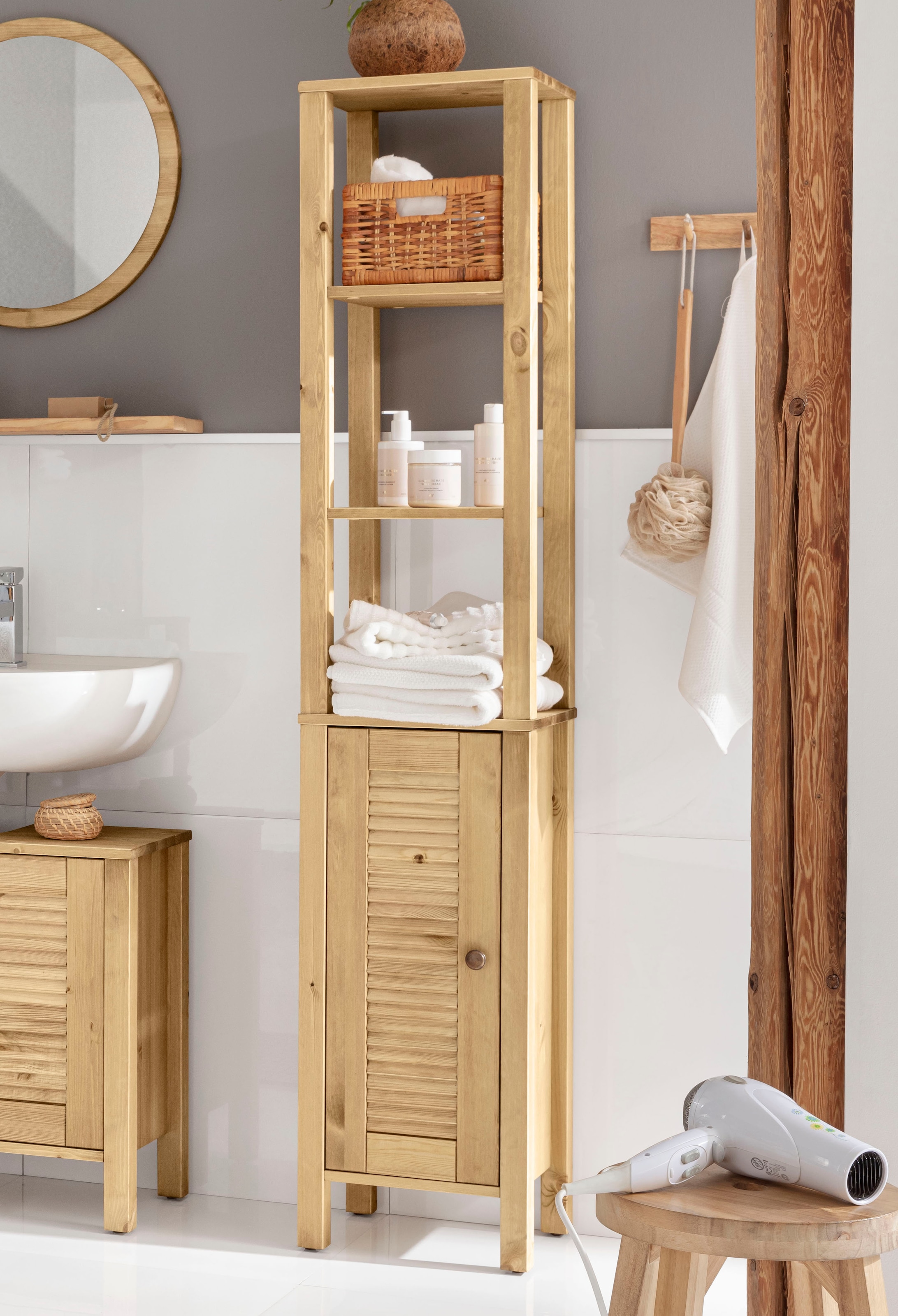 GOODproduct Armoire haute »Ayanna« Badschrank aus Massivholz, FSC®,  Breite 33 cm, Höhe 170 cm