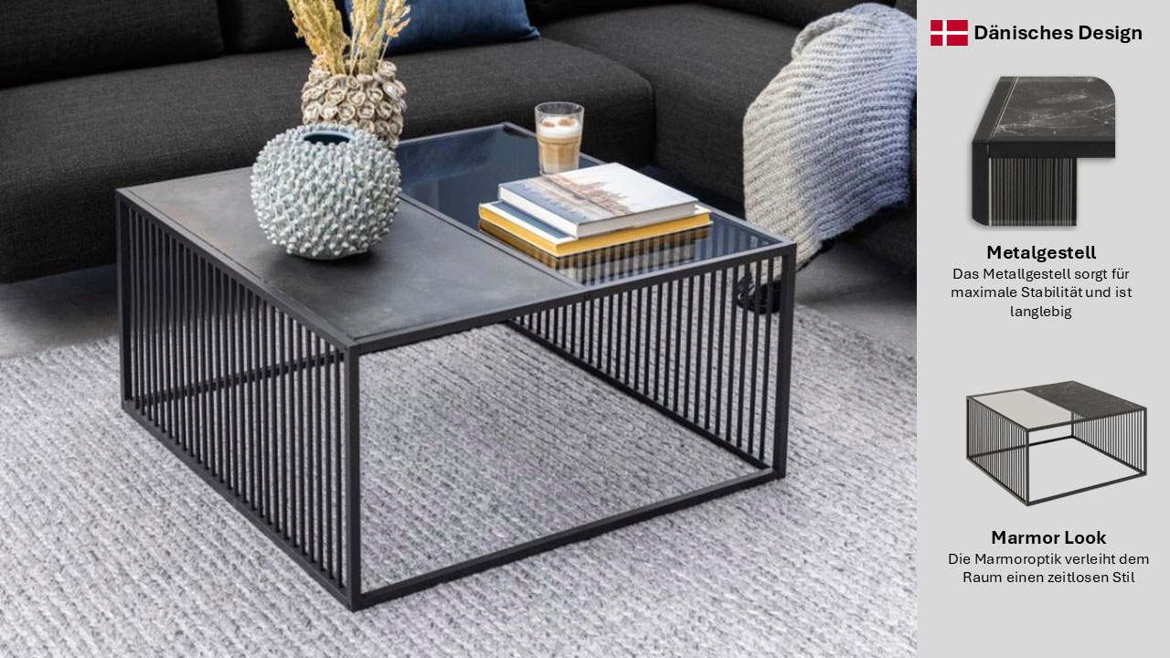 ACTONA GROUP Couchtisch »Strington, Marmoroptik schwarz - modern & stilvoll, pflegeleicht« Couchtisch, Beistelltisch, Kaffeetisch,  OTTOs Choice,  Glasplatte & Metallgestell, verschiedene  Formen