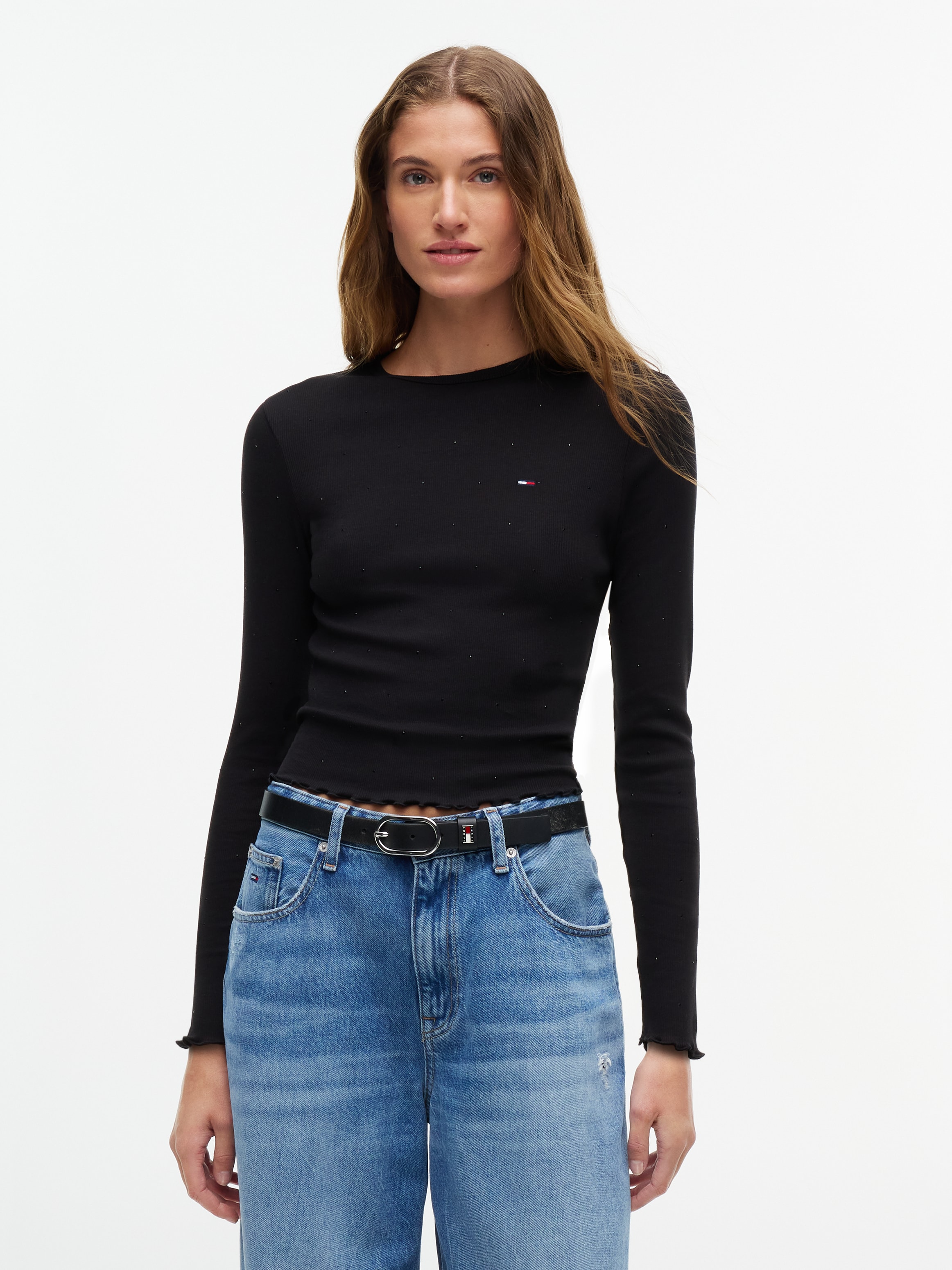 Image of Tommy Jeans Langarmshirt "TJW SLIM SH PARTY RIB LS EXT" Baumwollmischung, slim fit, figurbetont, in gerippter Struktur
