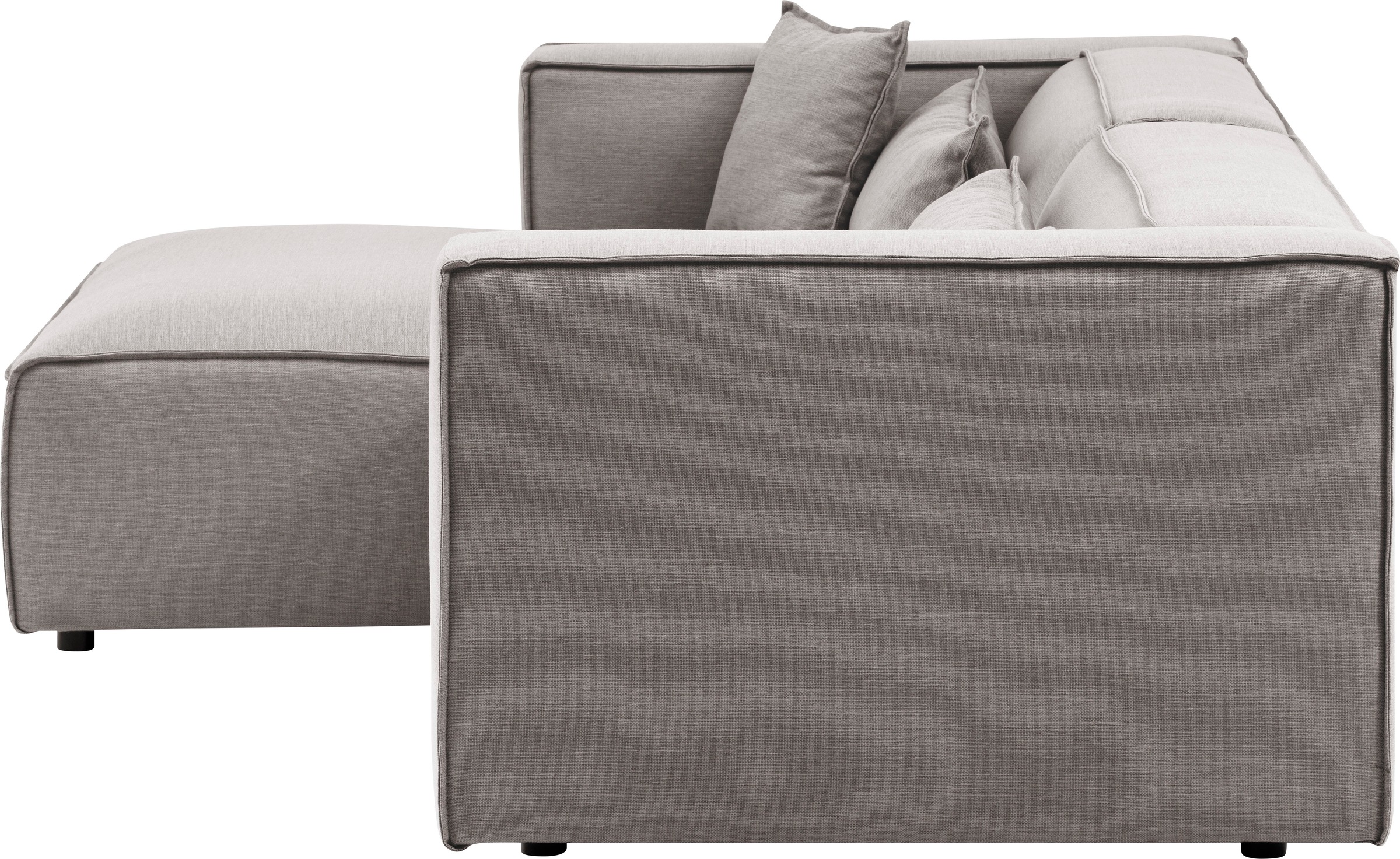 LeGer Home by Lena Gercke Ecksofa »PIARA mit Kedernaht in Cord oder Leinenoptik, moderne Couch in L-Form«, wahlweise Ottomane rechts/links, schwarze Füsse, bequemer Sitzkomfort