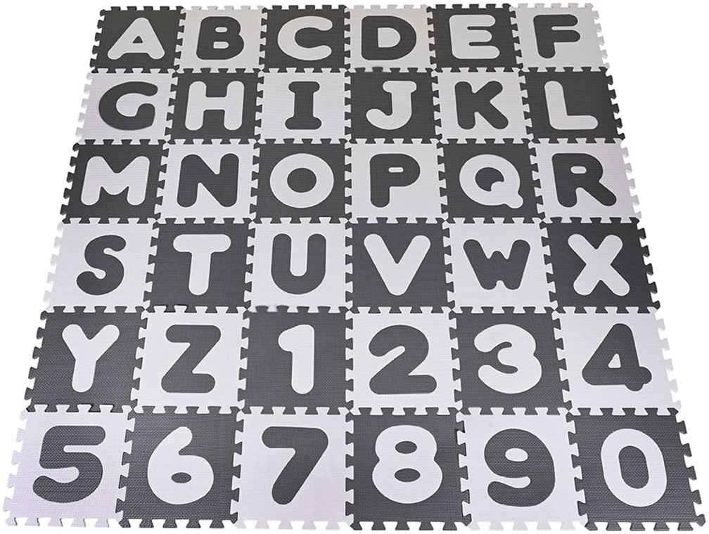 Puzzle »Alphabet + Zahlen, grau-weiss«, Puzzlematte, Bodenpuzzle