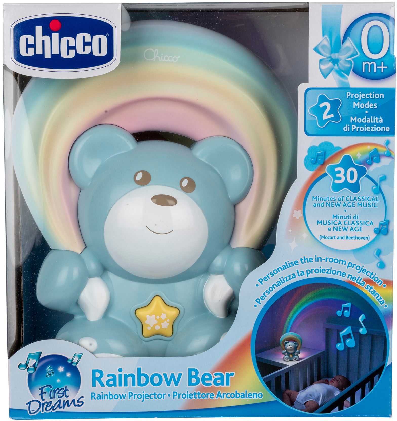 Chicco Nachtlicht »Regenbogenprojektor Bär, Blau«, mit Melodien