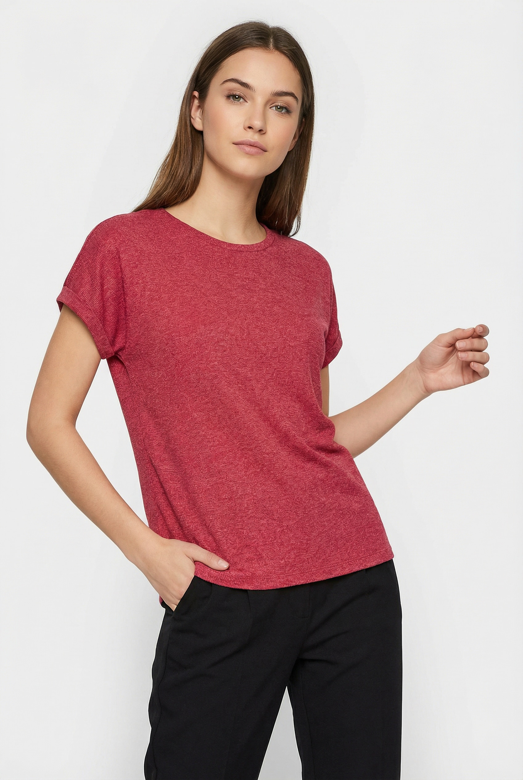 Vero Moda Pull à manches courtes »VMBRIANNA SS O-NECK PULLOVER BOO  REP« mit überschnittenen Schultern mit Umschlagsaum