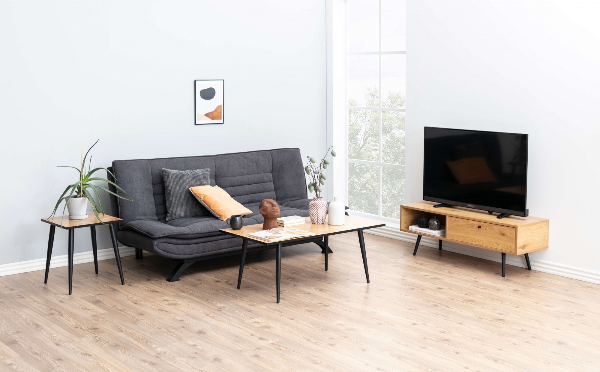 Image of ACTONA GROUP Schlafsofa "VANBY Couch, Gästebett, Liegesofa mit Microfaserbezug, Schlaffunktion" Bettsofa, Grau, Stoff, Stahl, Click & Clack-Funktion, Breite: 196 cm