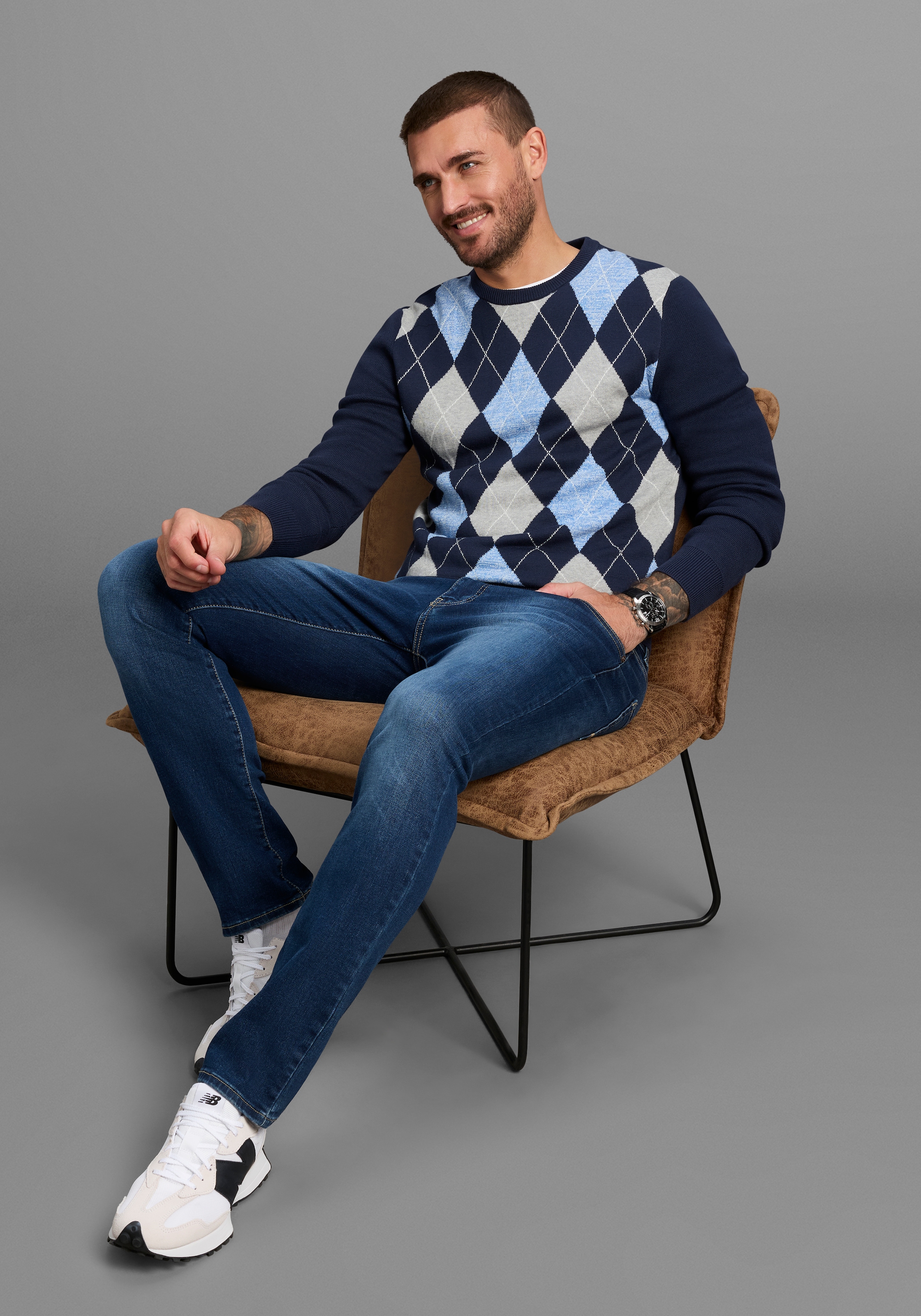 Image of DELMAO Rundhalspullover "Trendiger Style " Feinstrick mit Rautenmuster, ideal für die Übergangszeit