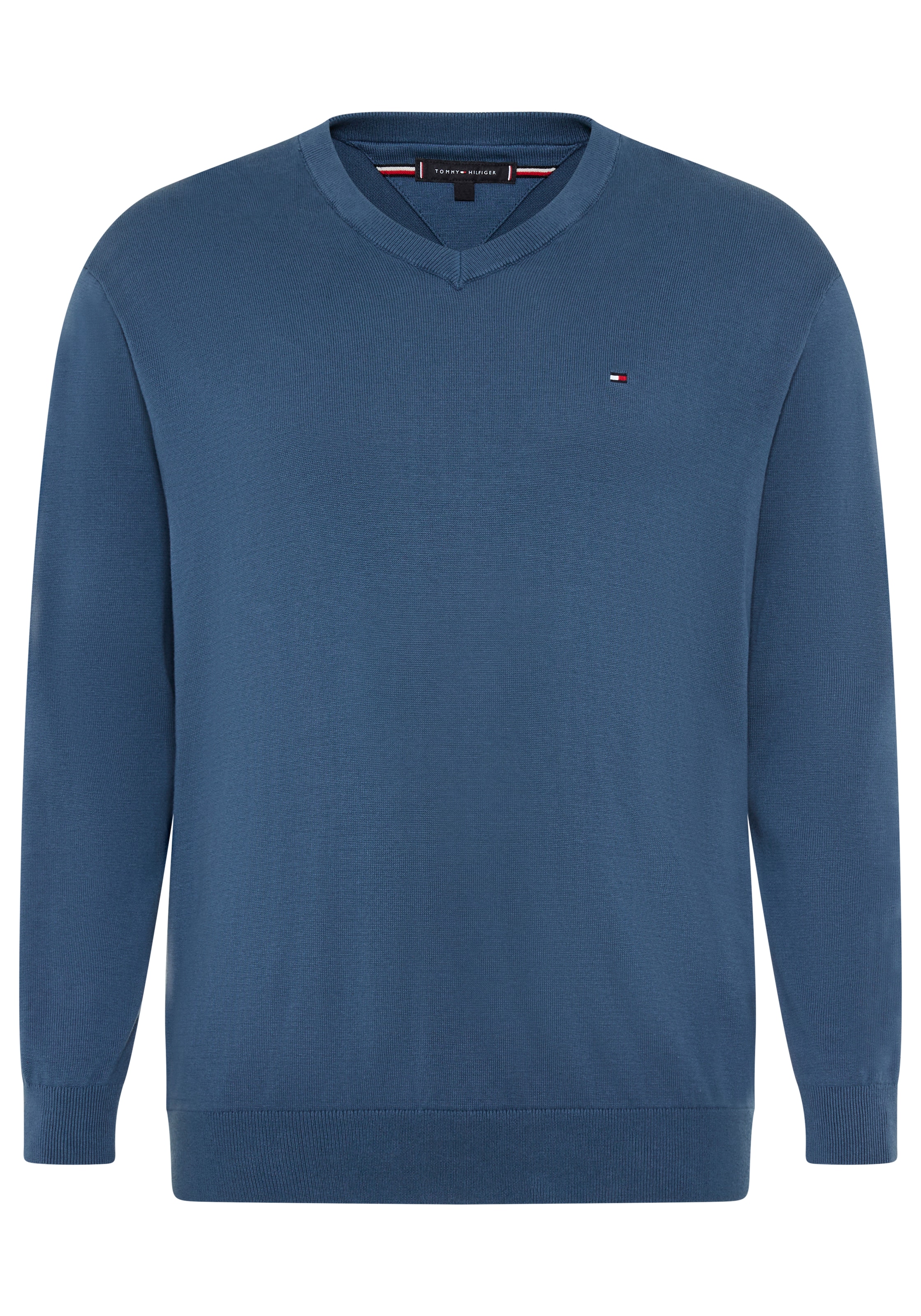 Image of Tommy Hilfiger Big & Tall V-Ausschnitt-Pullover "BT-ESSENTIAL COTTON" Rippbündchen am Ärmel, Saum und Ausschnitt, Grosse Grössen, normale Passform