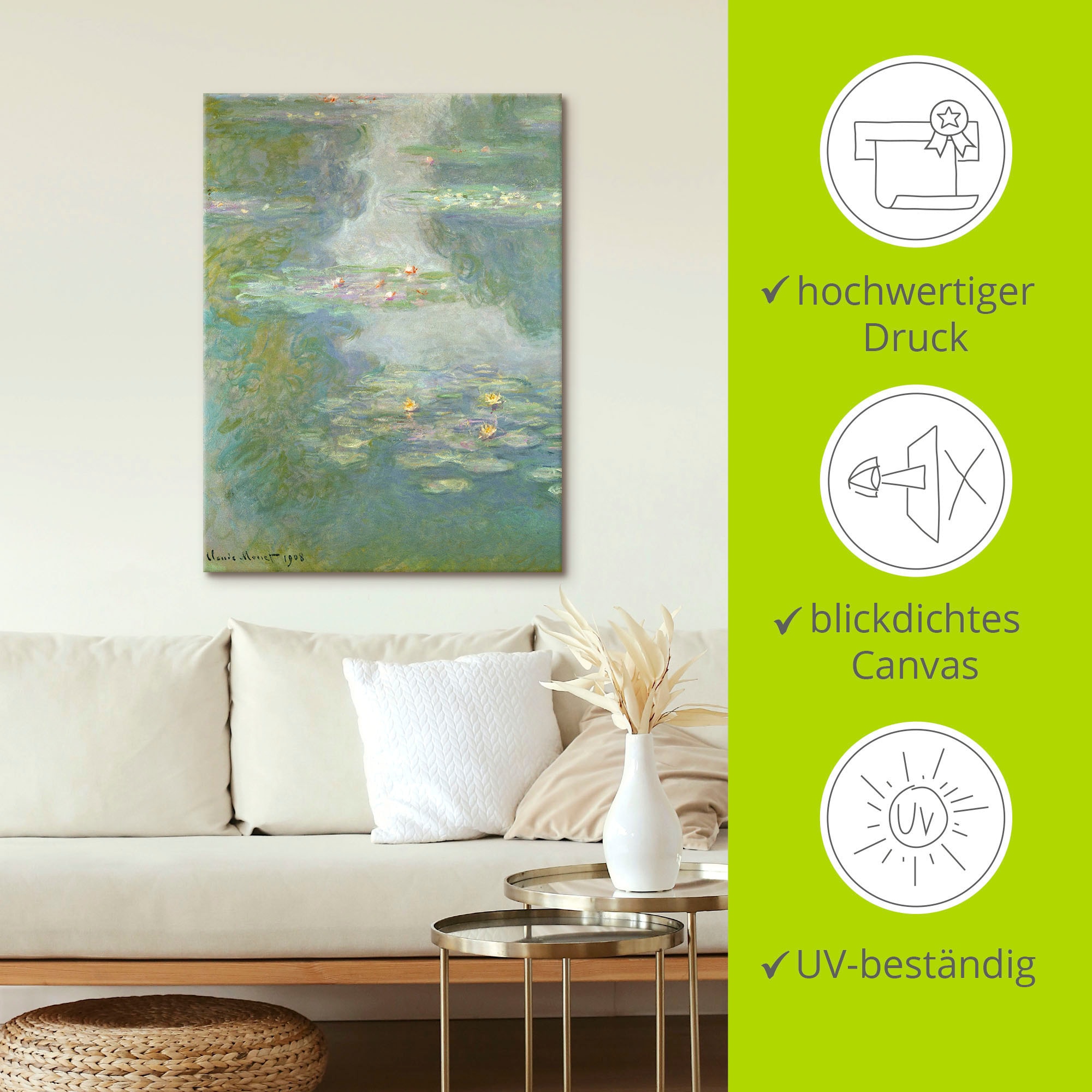 Artland Leinwandbild »Seerosen (Wasserlandschaft). 1908.« Blumen 1 Stk. tlg. auf Holzrahmen gespannt