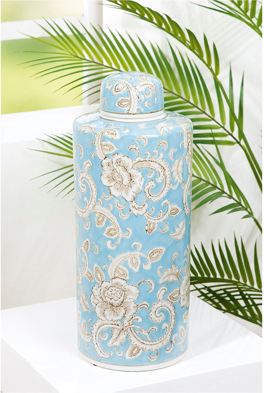 Image of GILDE Bodenvase "Deckelvase "Fayencen" H.44 cm"