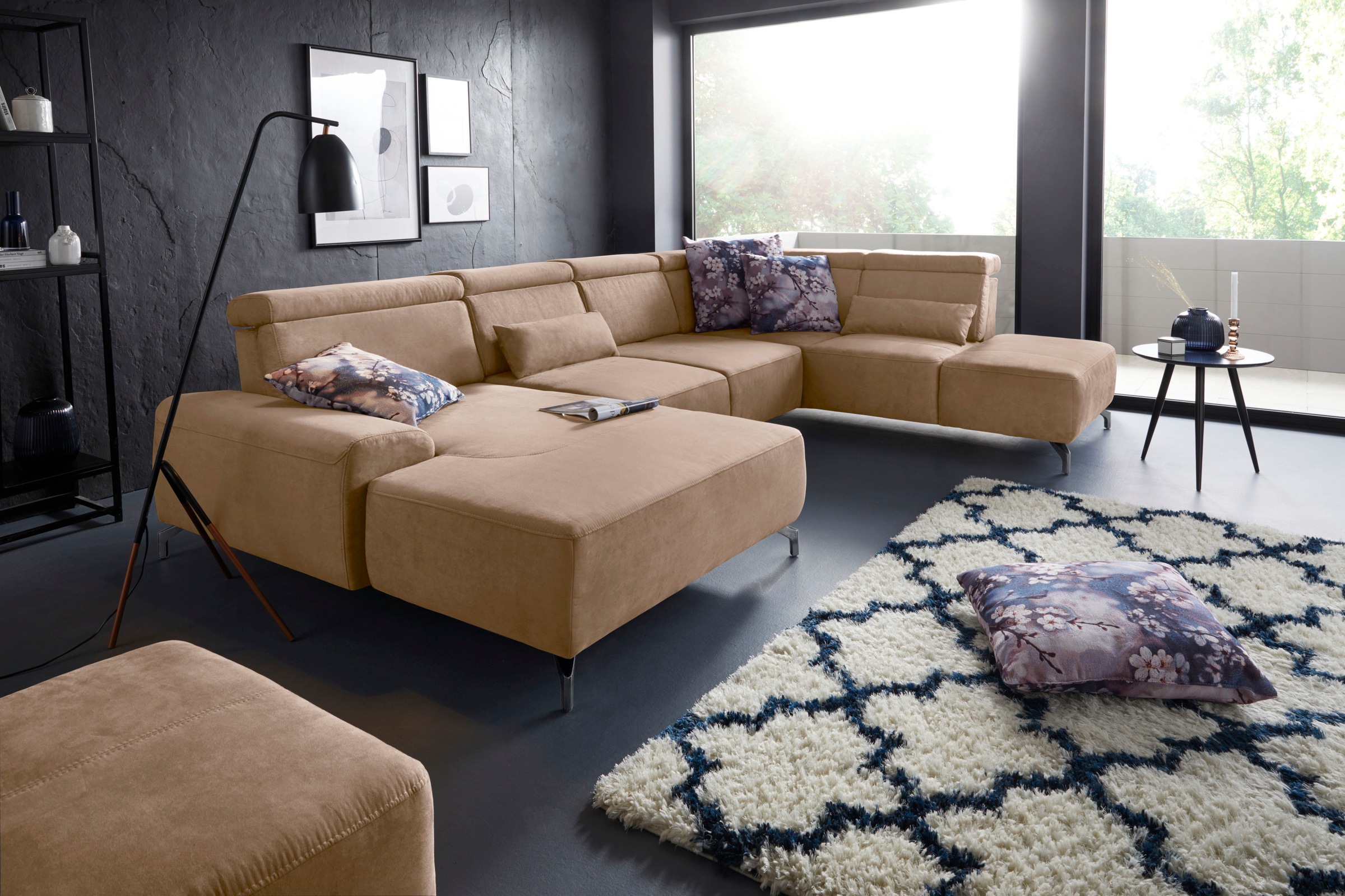 sit&more Wohnlandschaft »Gizeh U-Form«, 12 cm Fusshöhe, inklusive Sitztiefenverstellung und Kopfteilverstellung