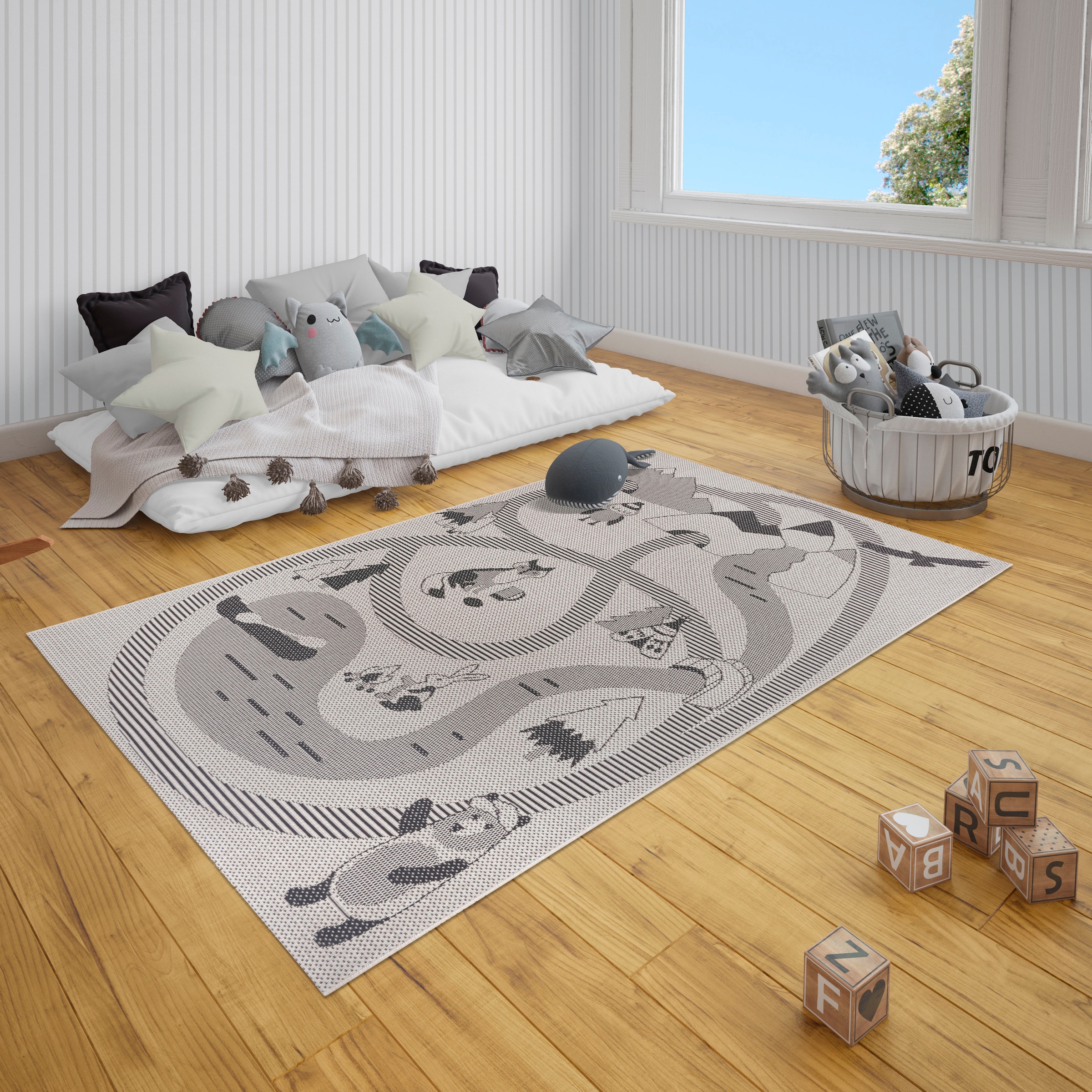 Lüttenhütt Kinderteppich »Max«, rechteckig, 3 mm Höhe, Flachgewebe, robuster Spielteppich