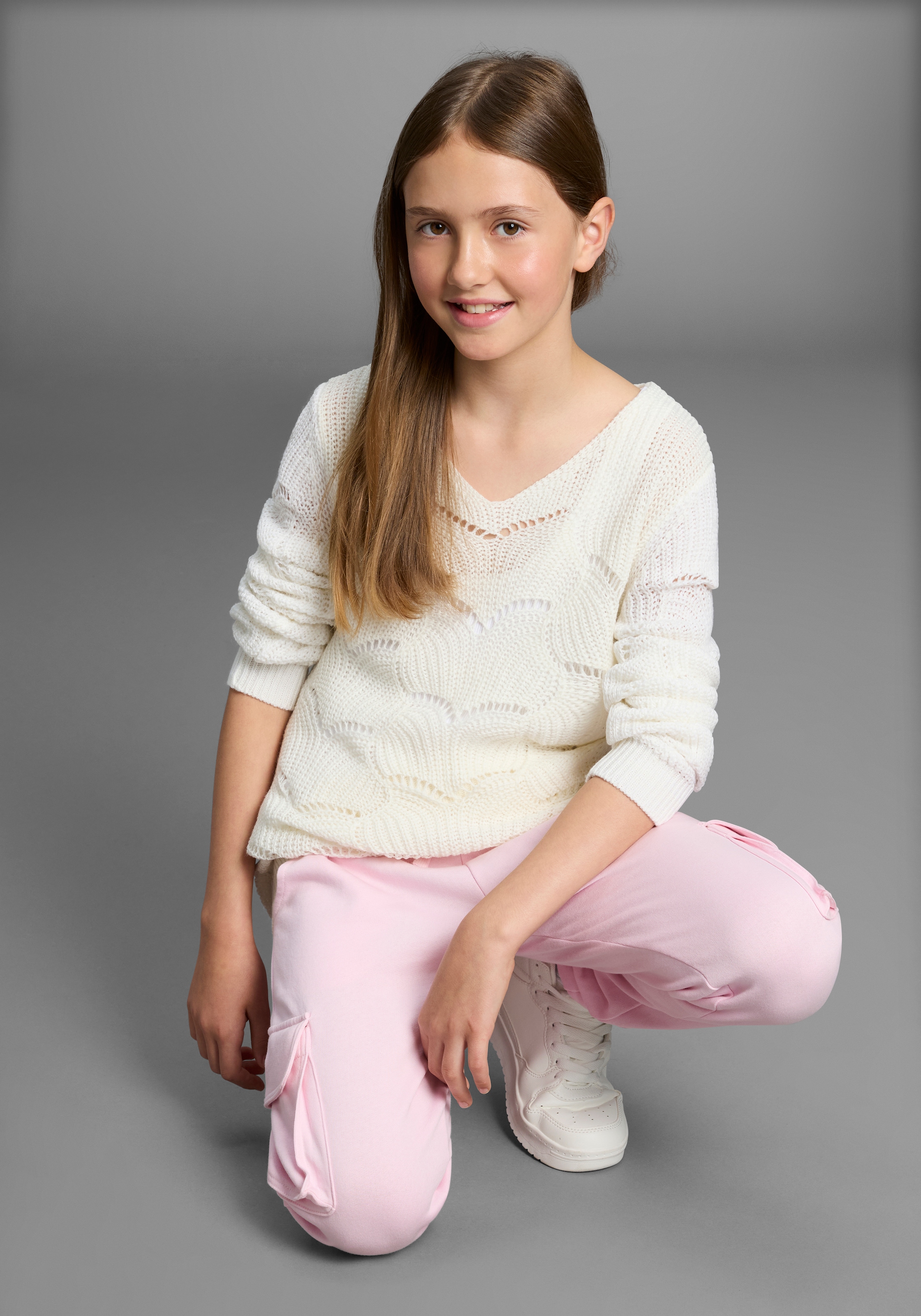 Image of KangaROOS Strickpullover "Ajour-Pullover für Mädchen, kuschelig weich" Feiner Ajour-Strickpullover
