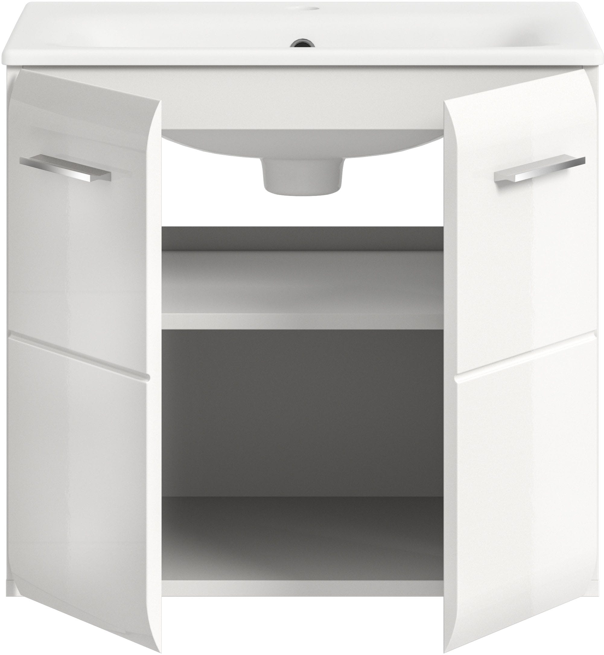 INOSIGN Armoire sous lavabo 2 cuis tlg. Florenz, Waschtisch inkl. Waschbecken, Weiss Hochglanz Tiefzieh