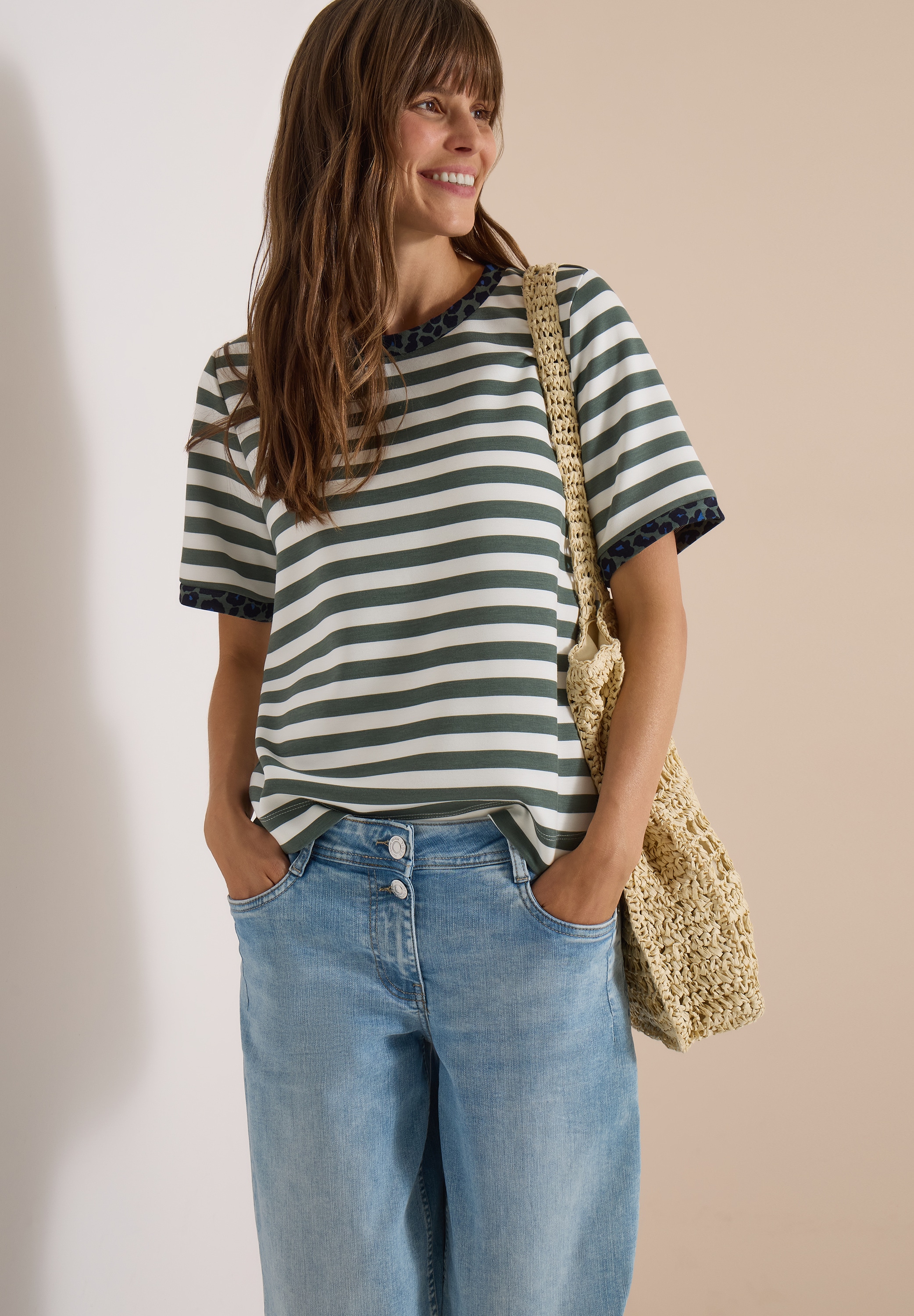 Cecil T-Shirt mit Animal-Print Details, Softer Viskosemix, Rundhals