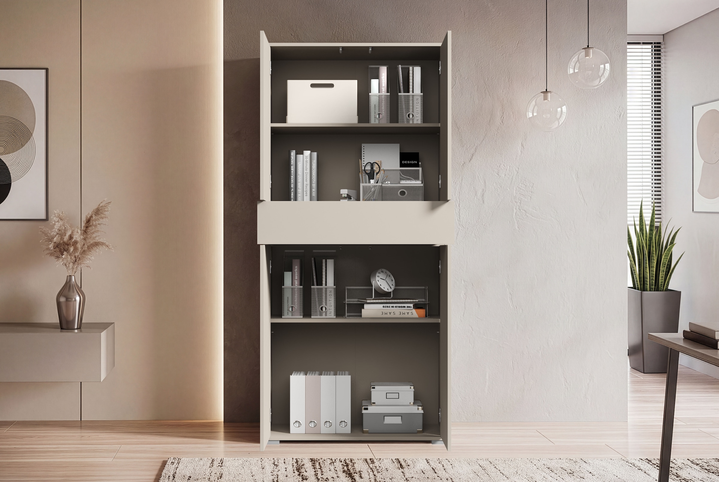 GOODproduct Aktenschrank »Kenia, Stauraumschrank 80 cm breit mit Schublade« 1 Stk. tlg. Griffloses Design mit Push-to-Open und verstellbaren Einlegeböden