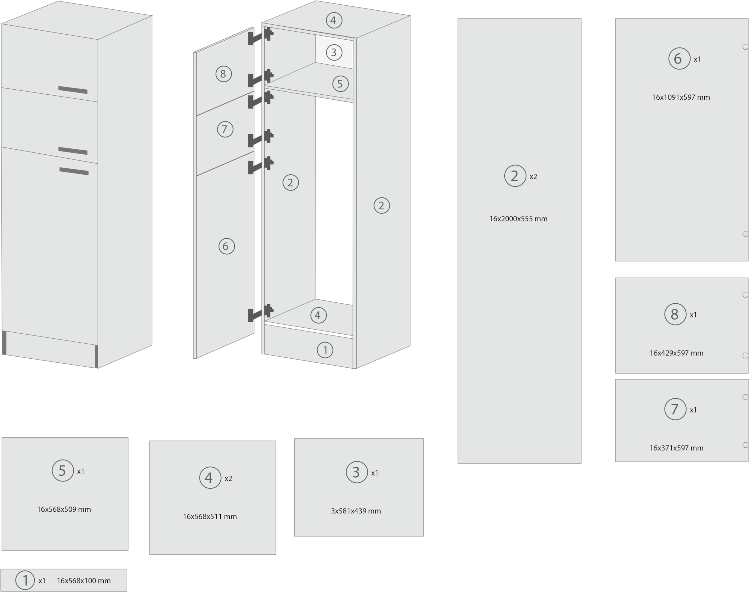 RESPEKTA »Merle« Largeur 60 cm, portes réversibles, hauteur 200 cm