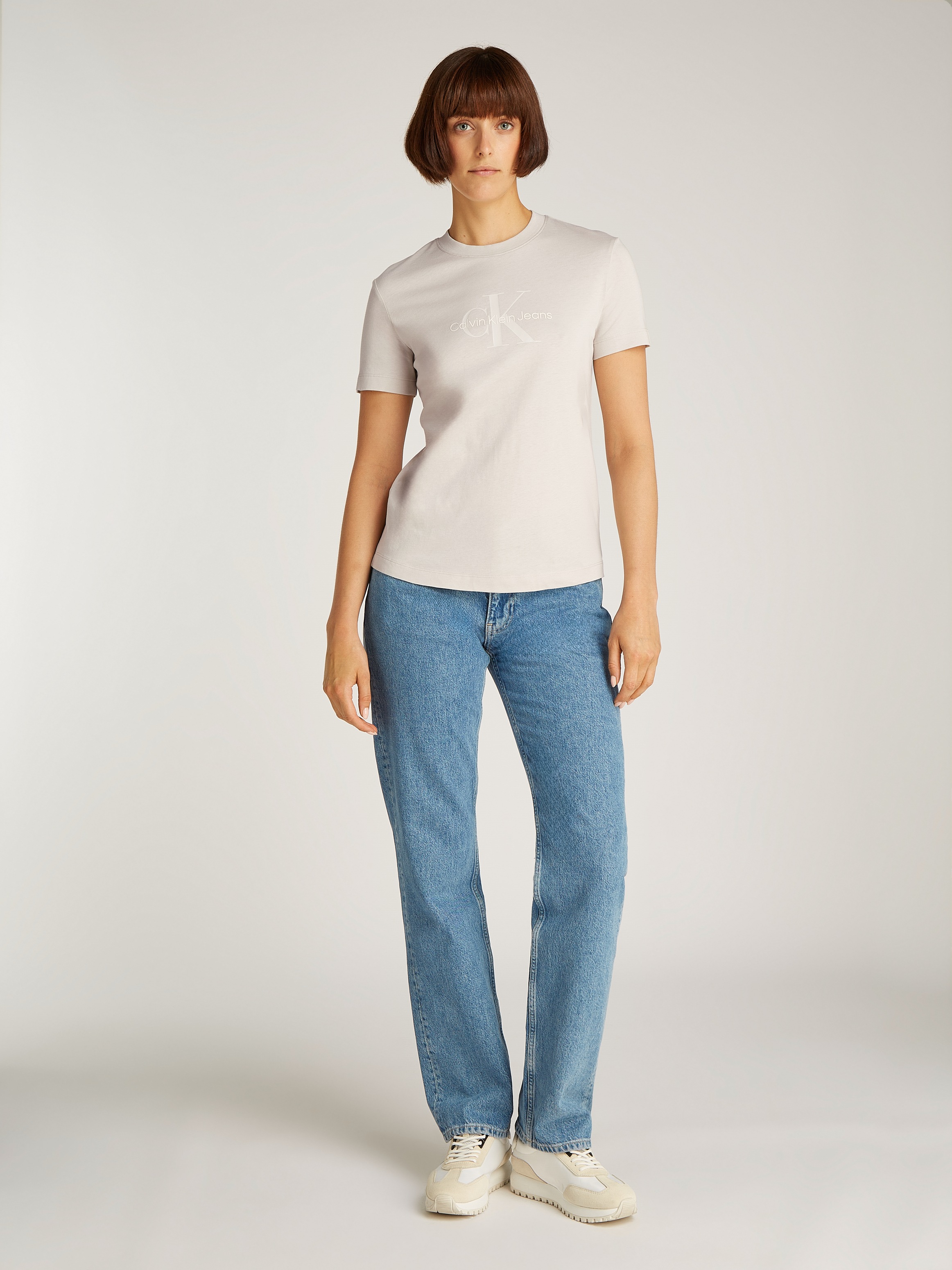 Calvin Klein Jeans Rundhalsshirt »GLOSSY MONOLOGO REGULAR TEE«, mit Logodruck
