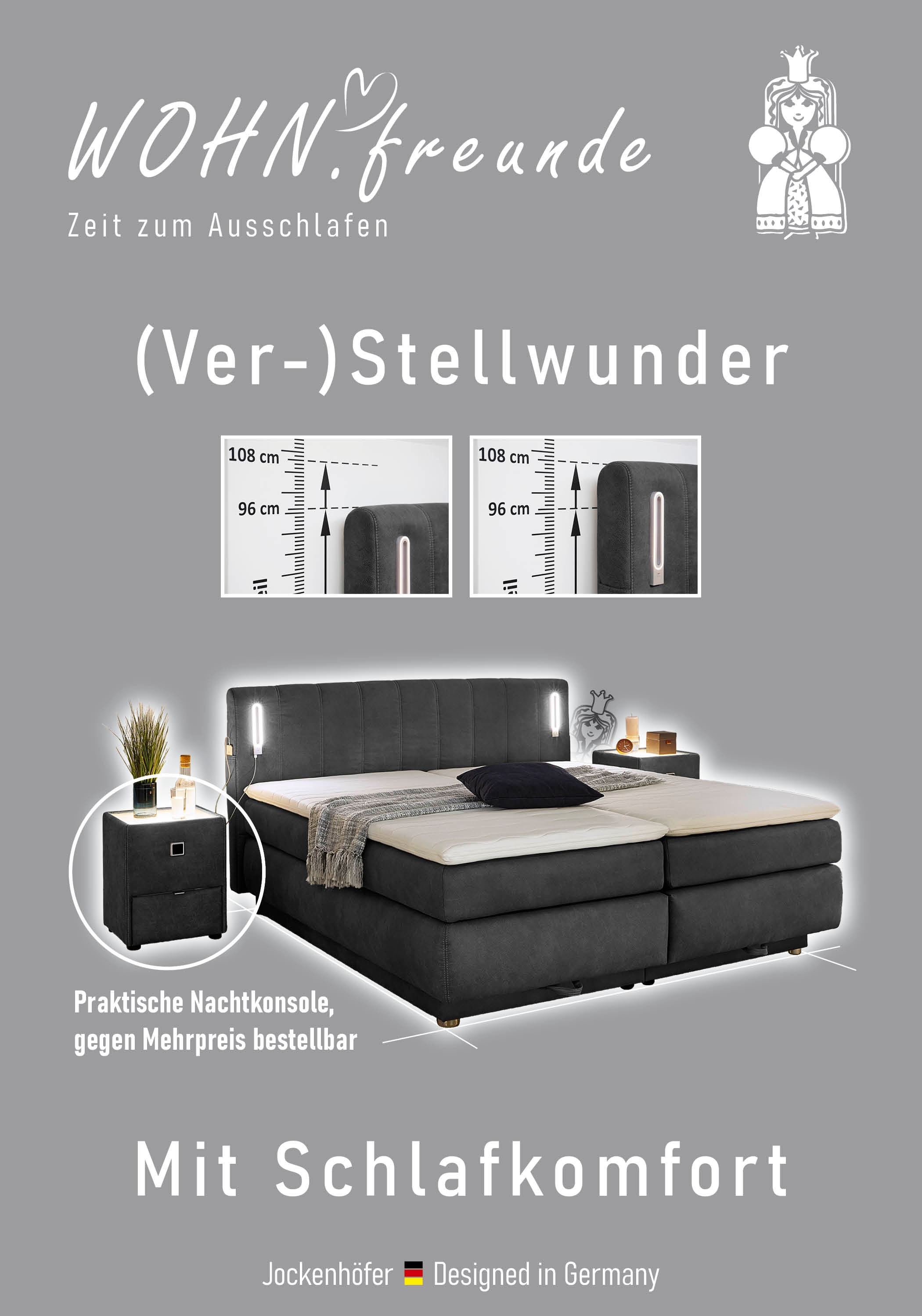 Jockenhöfer Gruppe Lit boxspring »Kati erhältlich in der Grösse 180x200cm« avec surmatelas, coffre de lit et tête de lit réglable en hauteur (96 cm - 108 cm)