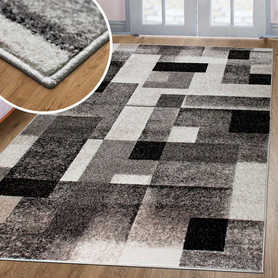 my home Teppich »Corine«, rechteckig, 9 mm Höhe, mit besonders weichem Flor, Kurzflor, modernes Karo-Design, grafisch