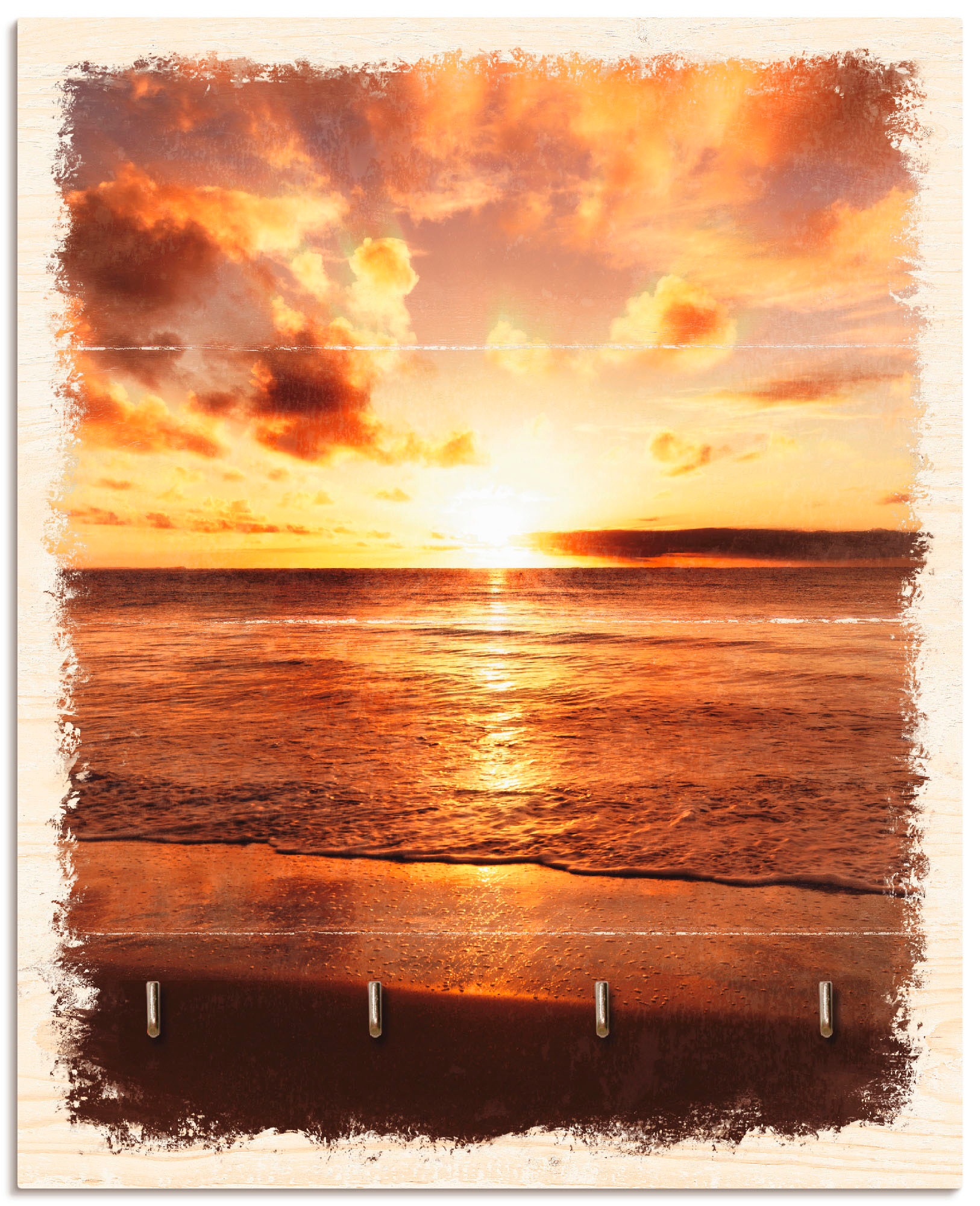 Image of Artland Hakenleiste »Schöner Sonnenuntergang Strand«, aus Holz mit 4 Schlüsselhaken – Schlüsselboard, Schlüsselbretter, Schlüsselhalter, Schlüsselaufhänger für den Flur – Stil: Modern bei Ackermann Versand Schweiz