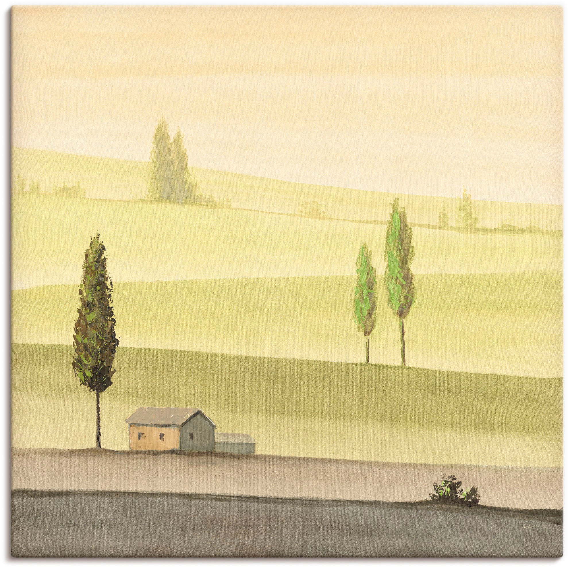 Image of Artland Leinwandbild "Landschaft in Grün II" Wiesen & Bäume 1 Stk. tlg. auf Holzrahmen gespannt