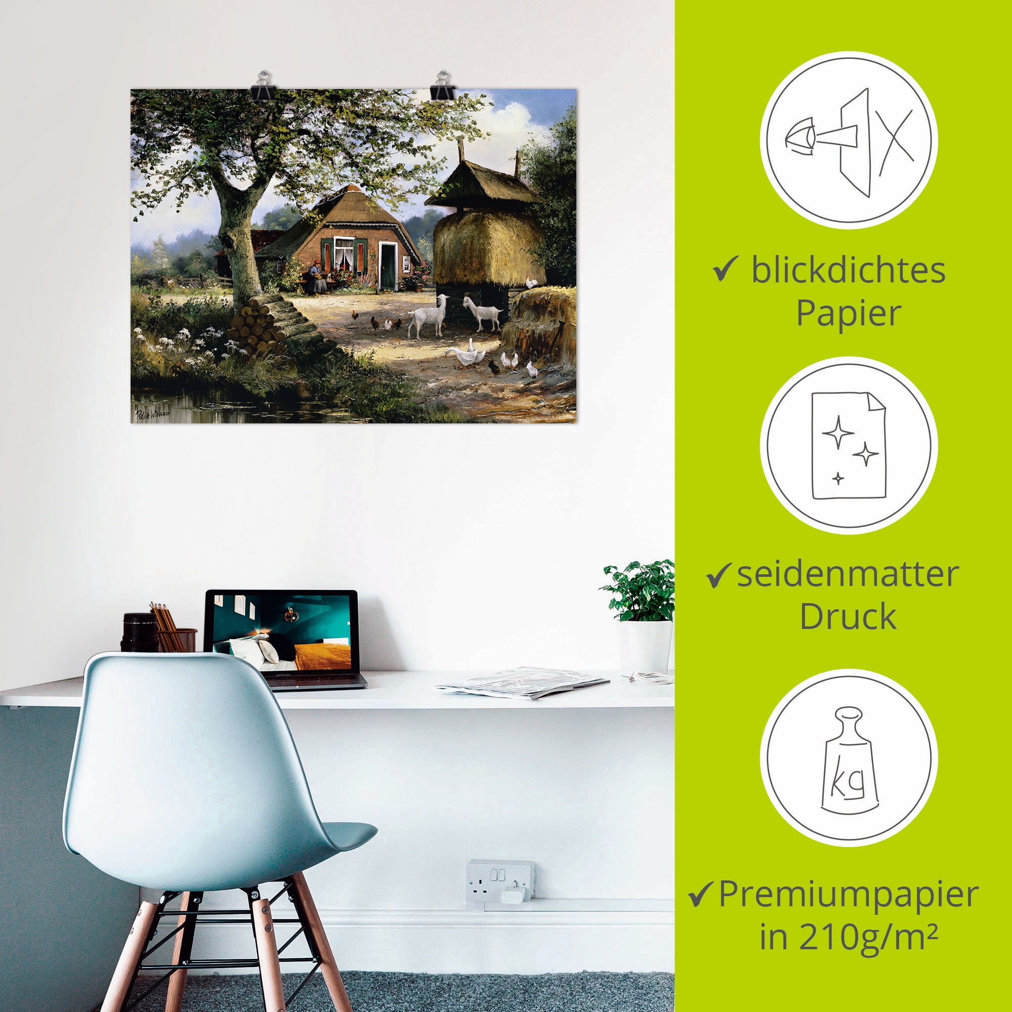 Artland Fresque murale »Idyllische Farm mit Hühnern und Ziegen« 1 cuis tlg. als Leinwandbild, Poster in verschied. Grössen