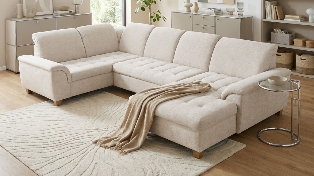 GOODproduct Wohnlandschaft »Egedal 352 x 214 cm, auch mit Schlaffunktion & Bettkasten, Holzfüsse« Kopfteile verstellbar, U-Form, aus pflegeleichtem Lu x us-Microfaser