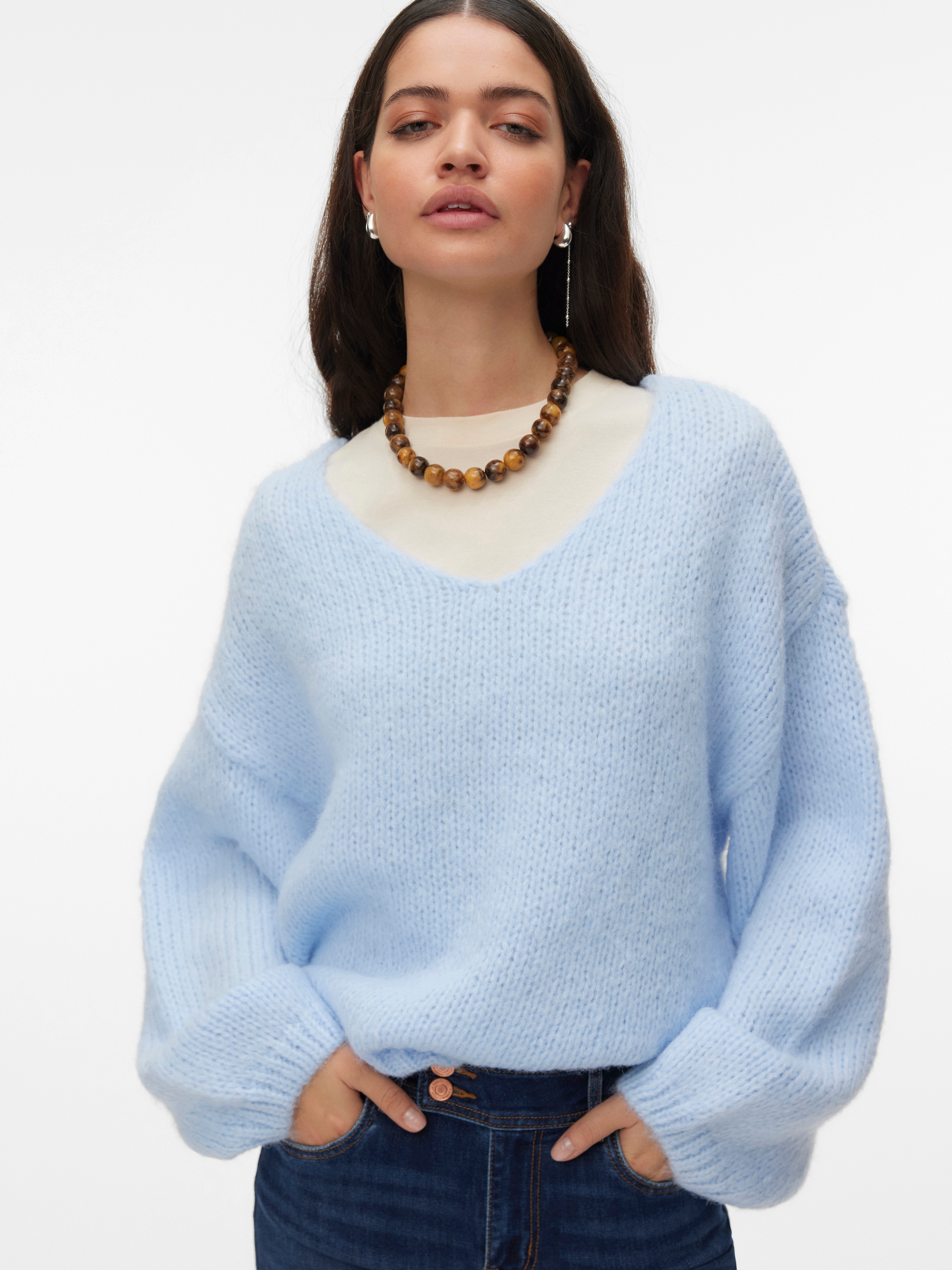 Image of Vero Moda Strickpullover "VMMAYBE LS 2WAY V-NECK PULLOVER NOOS" Kunstfaser, locker geschnitten, V-Ausschnitt