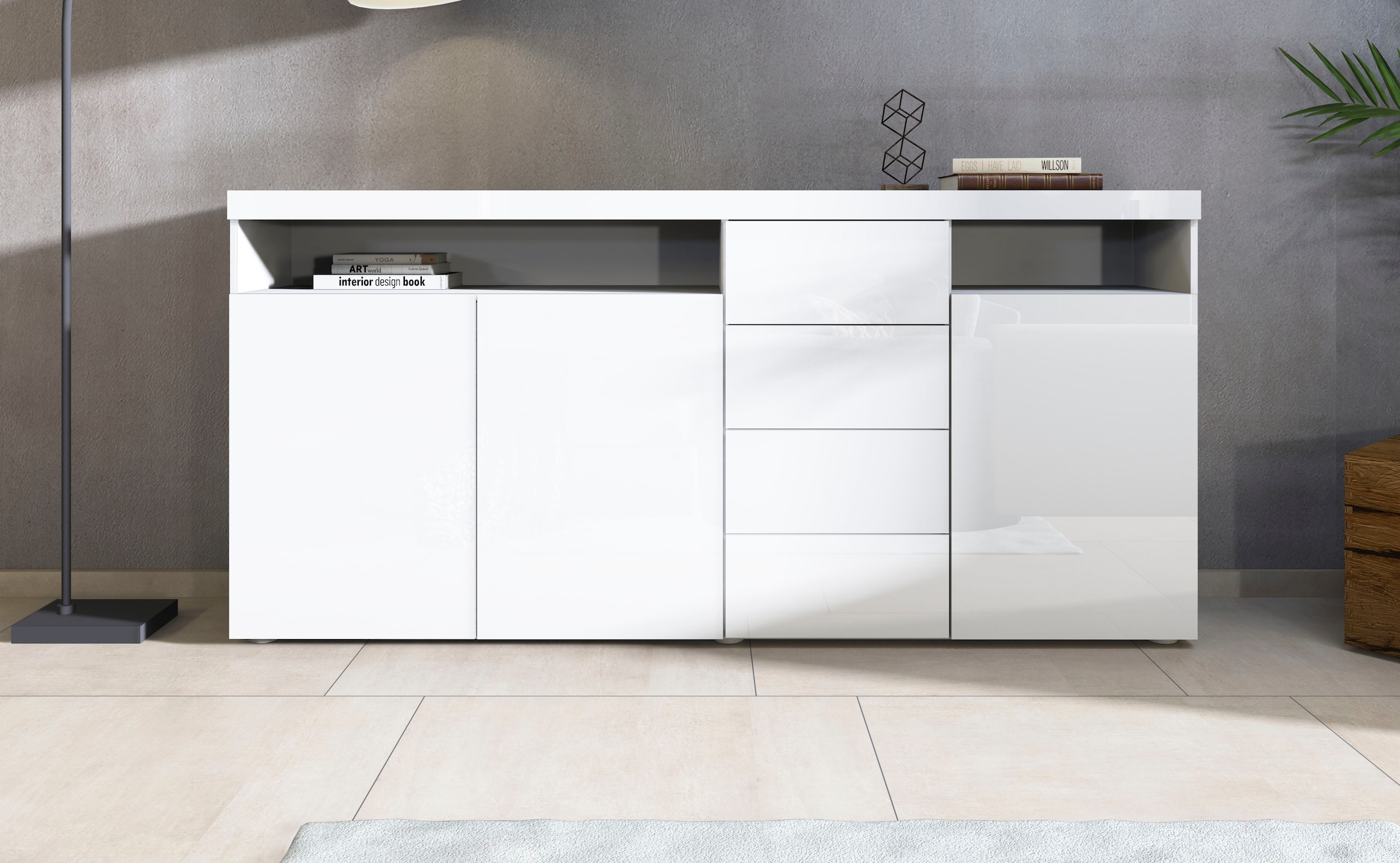 Image of borchardt Möbel Highboard "Kapstadt, Breite 200cm, Kommode mit Drucköffner" Türen, Schubladen, offene Fächer, viel Stauraum, praktisch, modern
