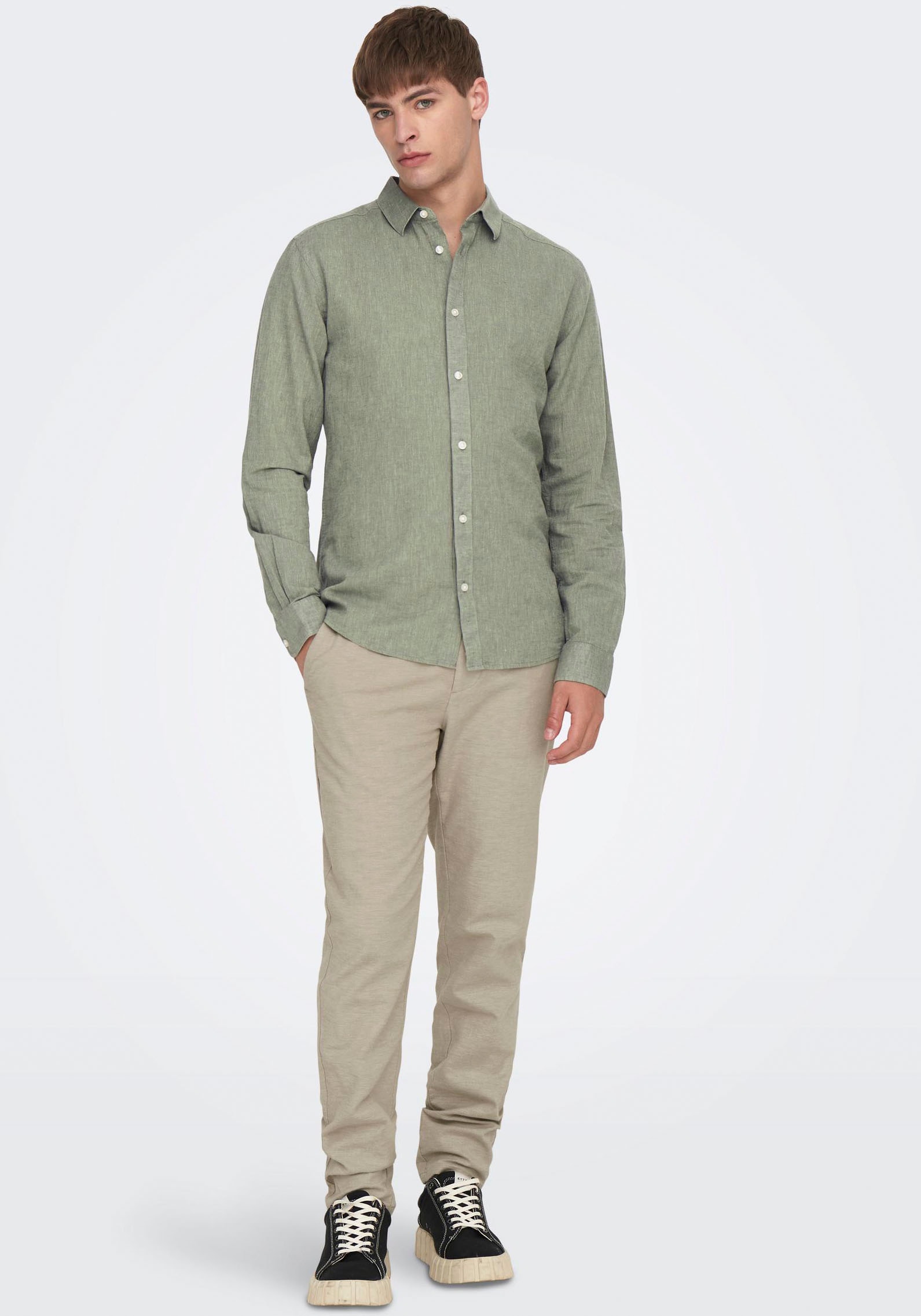 ONLY & SONS Langarmhemd »ONSCAIDEN LS SOLID LINEN SHIRT NOOS«