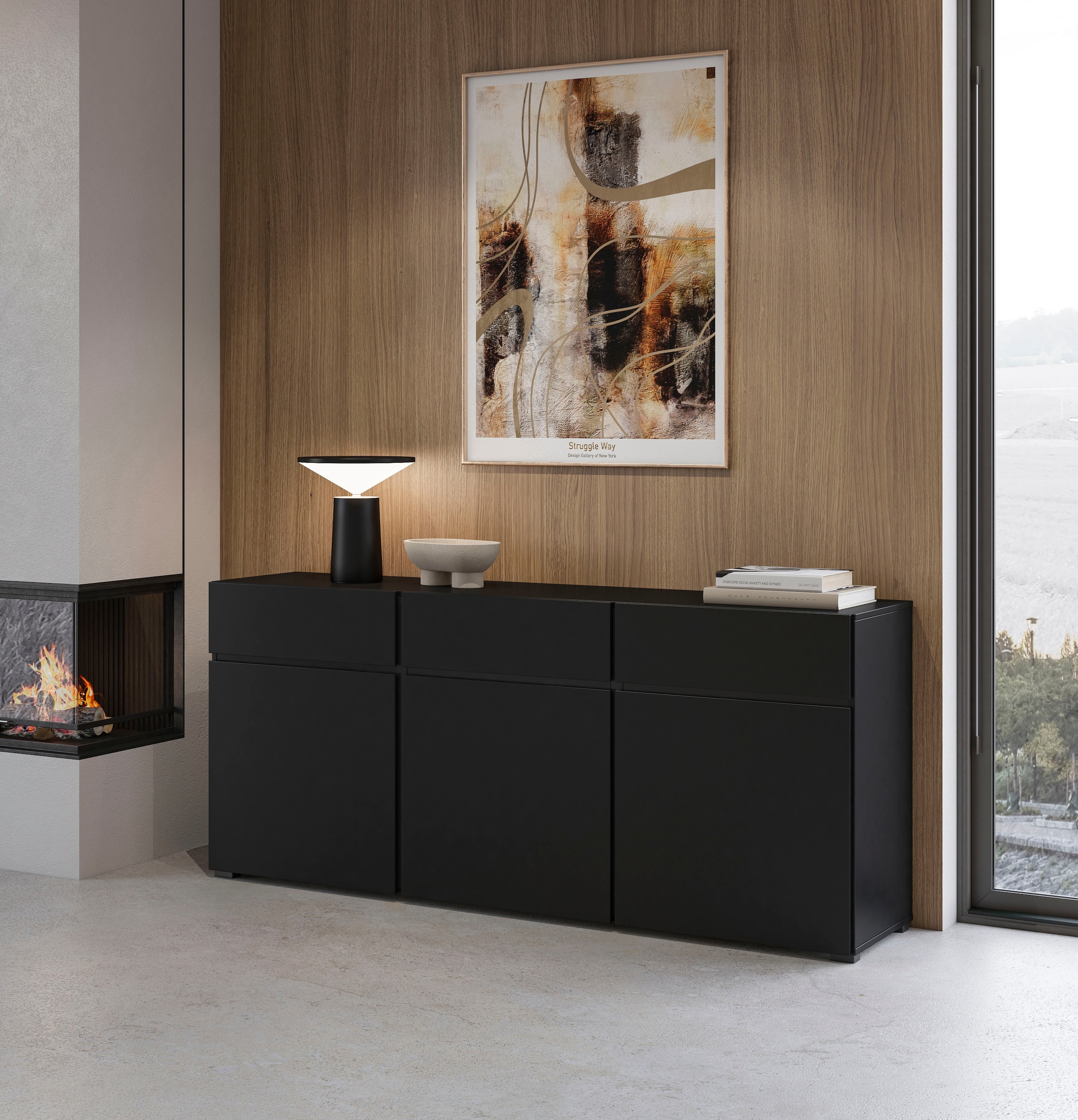 GOODproduct Kommode »Cross,Breite 180 cm, moderne grifflose Kommode,3 Türen/3 Schubkästen« Schubladenschrank mit viel Stauraum, Einlegeböden verstellbar