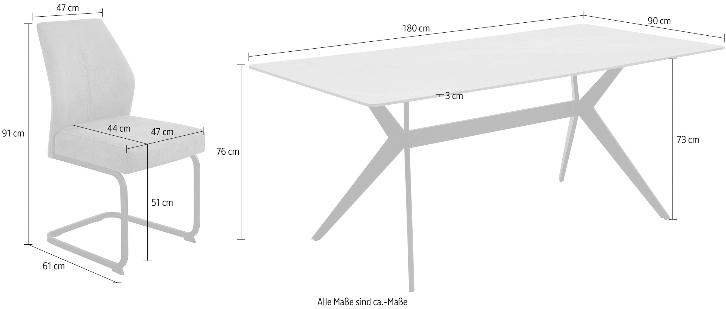 HELA Essgruppe »ISAR« Set, 5 tlg. 5tlg., Marmoroptik (glänzend), Schwingstuhl, Federkorb