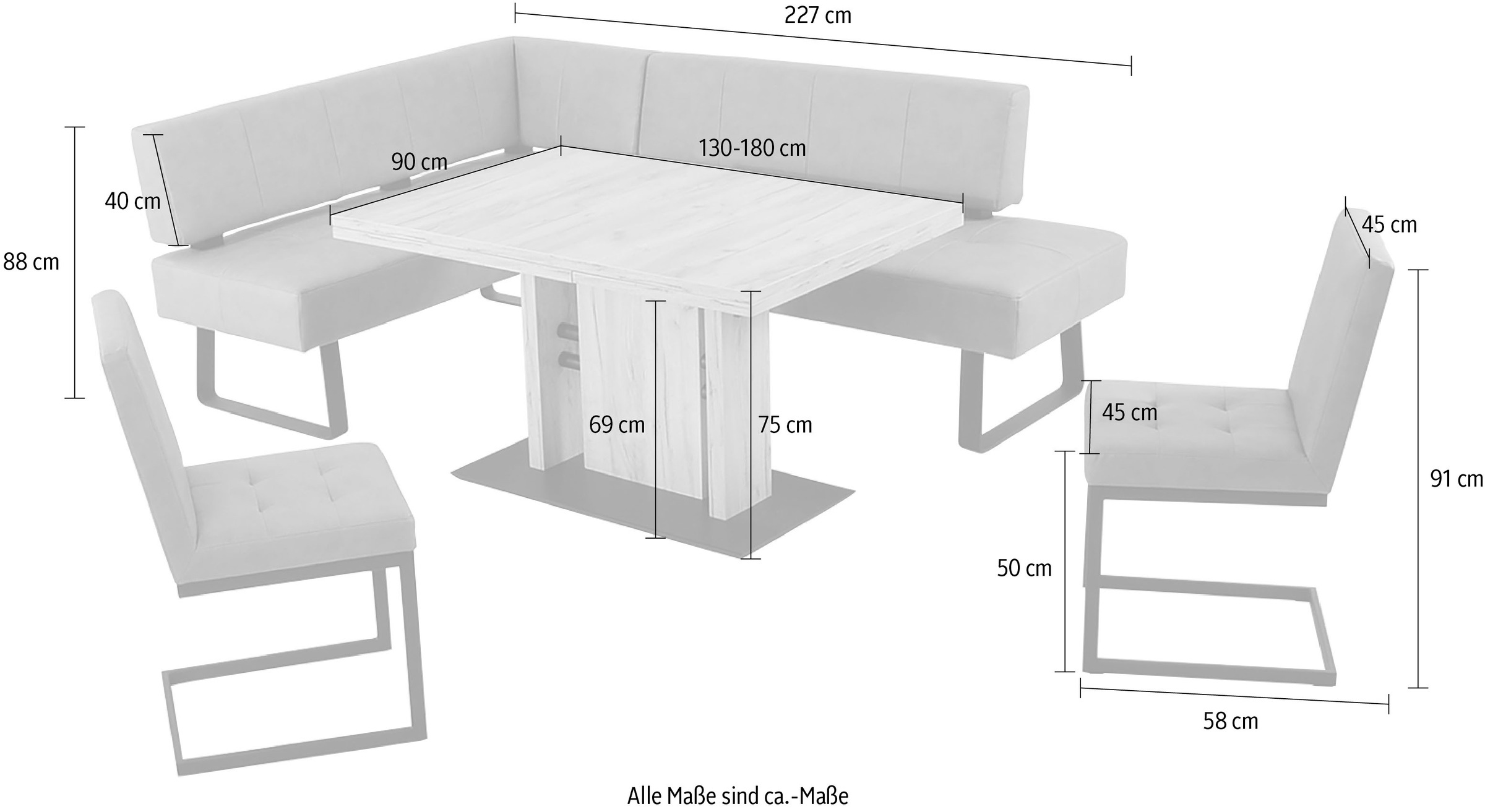 K+W Komfort & Wohnen »Spider II« 4 Stk. tlg. langer Schenkel wahweise in 2 Breiten, 2 Freischwinger, 1 Tisch