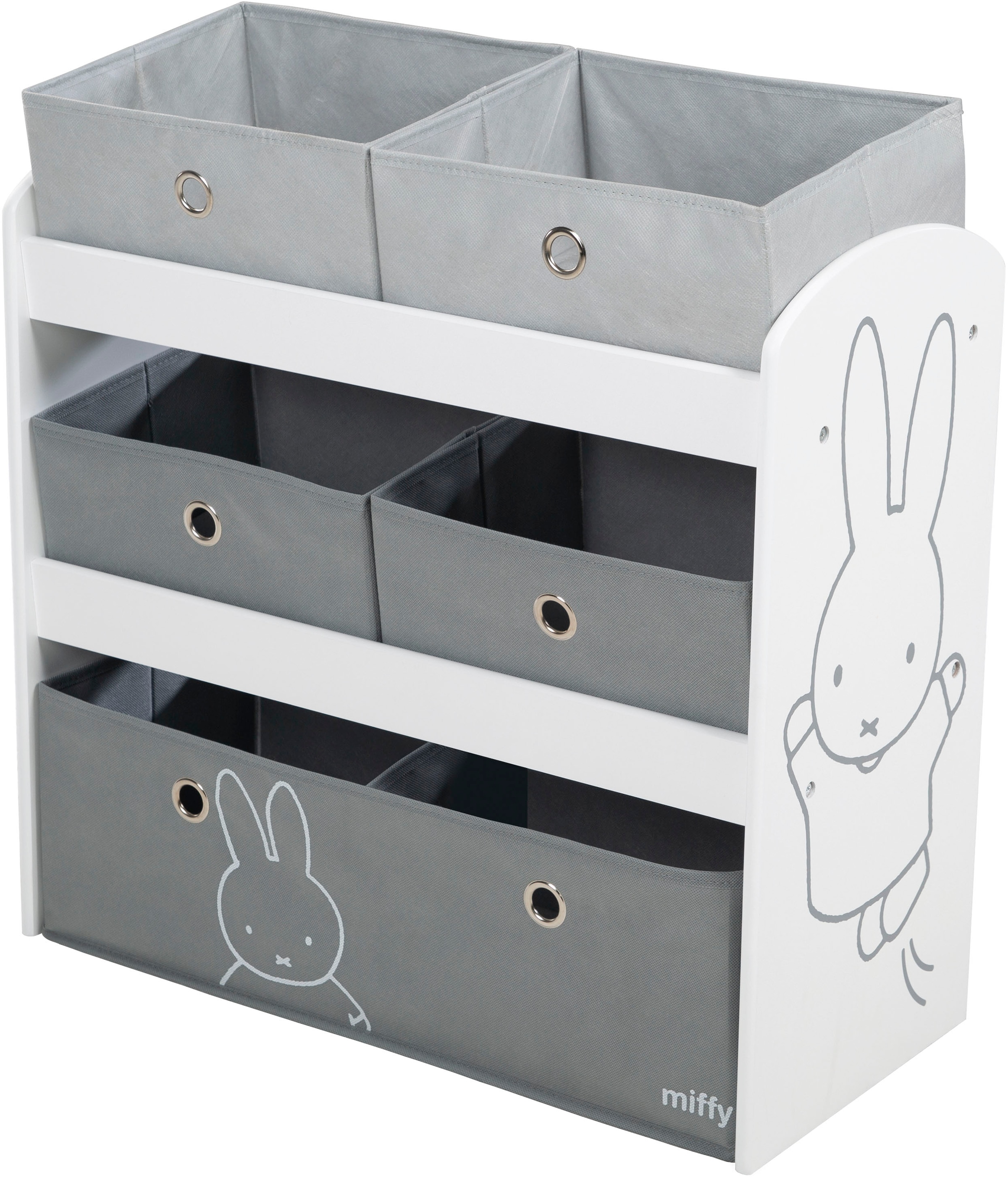 roba® Kinderregal »miffy®, grau«, inklusive 5 Stoffboxen in 2 Grössen