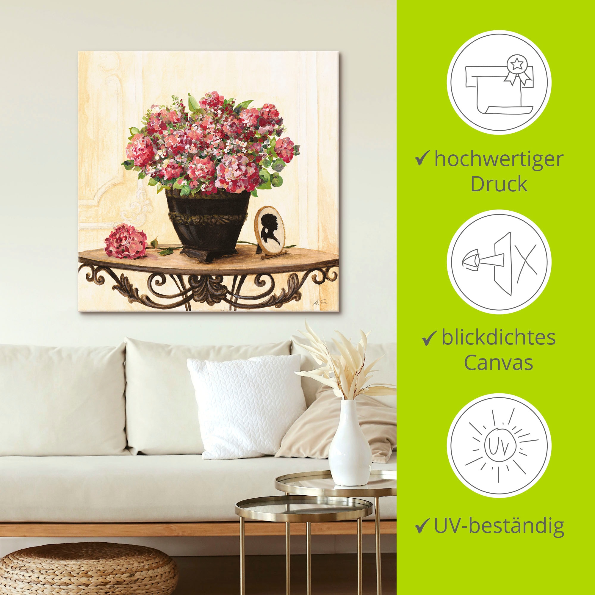 Artland Leinwandbild »Bouquet von roten Hortensien«, Arrangements, (1 St.), auf Keilrahmen gespannt
