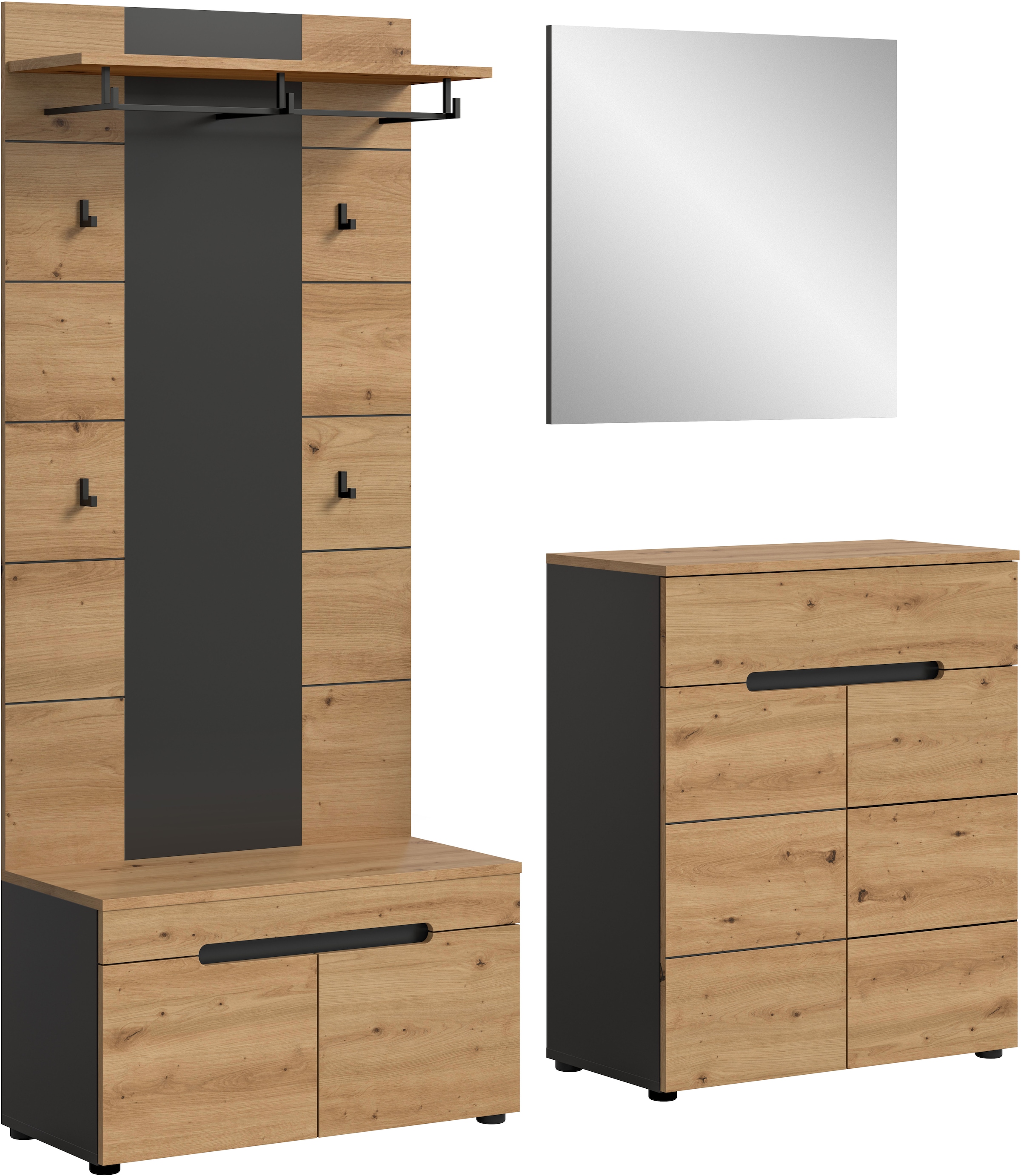 Image of Home affaire Garderoben-Set "REHAT, TOPSELLER, 4-teilig, Breite 175 cm, individuell erweiterbar" Set, bestehend aus: Sitzbank, Paneel, Spiegel und Kommode, 4 Stk. tlg.
