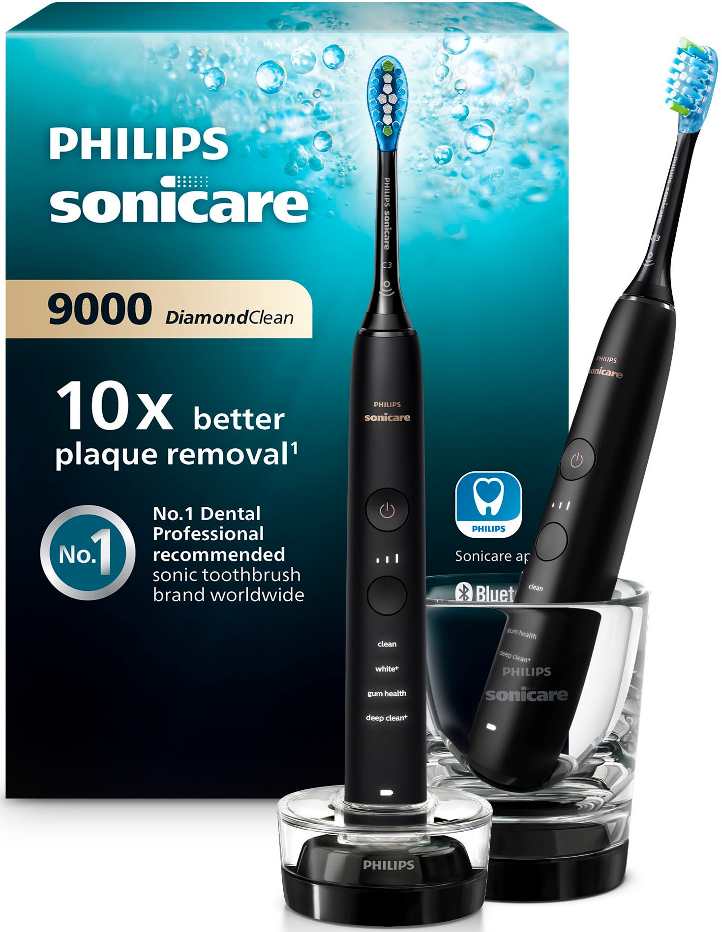 Image of Philips Sonicare Elektrische Zahnbürste "HX9914" 2 Stk. Aufsteckbürsten DiamondClean Premium Schallzahnbürste, Doppelpack inkl. Ladeglas