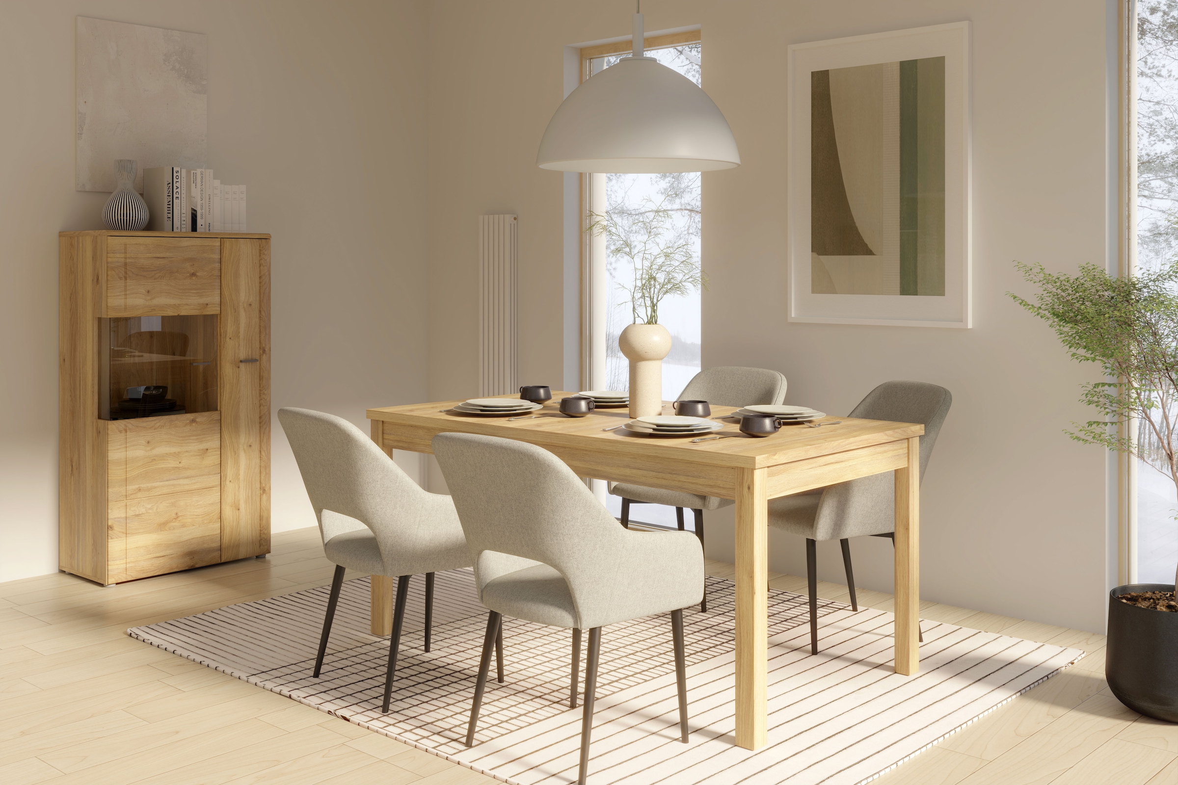 FORTE Vitrine »Akinori« B/H/T 75,1/140/41,8 cm,  Highboardvitrine, Glastüre , Soft Close, MDF Front