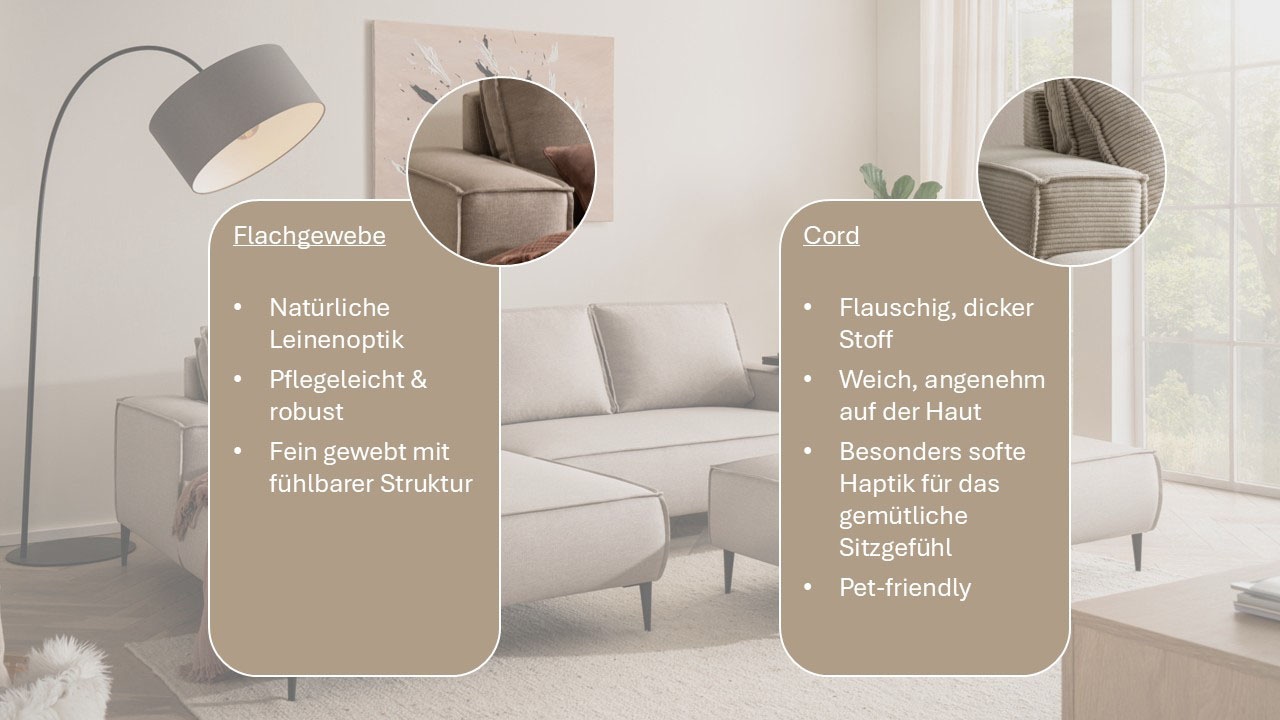 Home affaire Ecksofa »TVINNU, L-Form, 275cm, in Cord und Leinenoptik« wahlweise Recamiere rechts/links, schwarze Füsse, bequemer Sitzkomfort