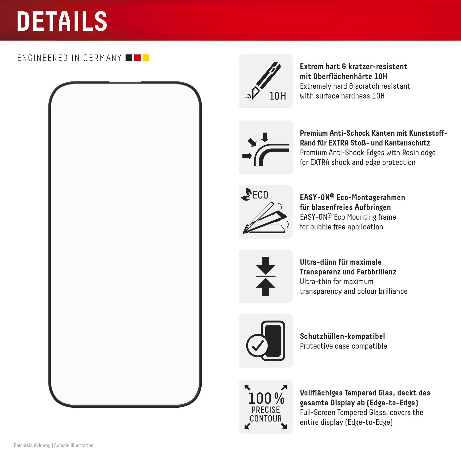 Displex Displayschutzglas »Premium Glass Full Cover«, für Apple iPhone 16, (1 St.), Displayschutzfolie, Schutzfolie, Bildschirmschutz, kratz- & stossfest