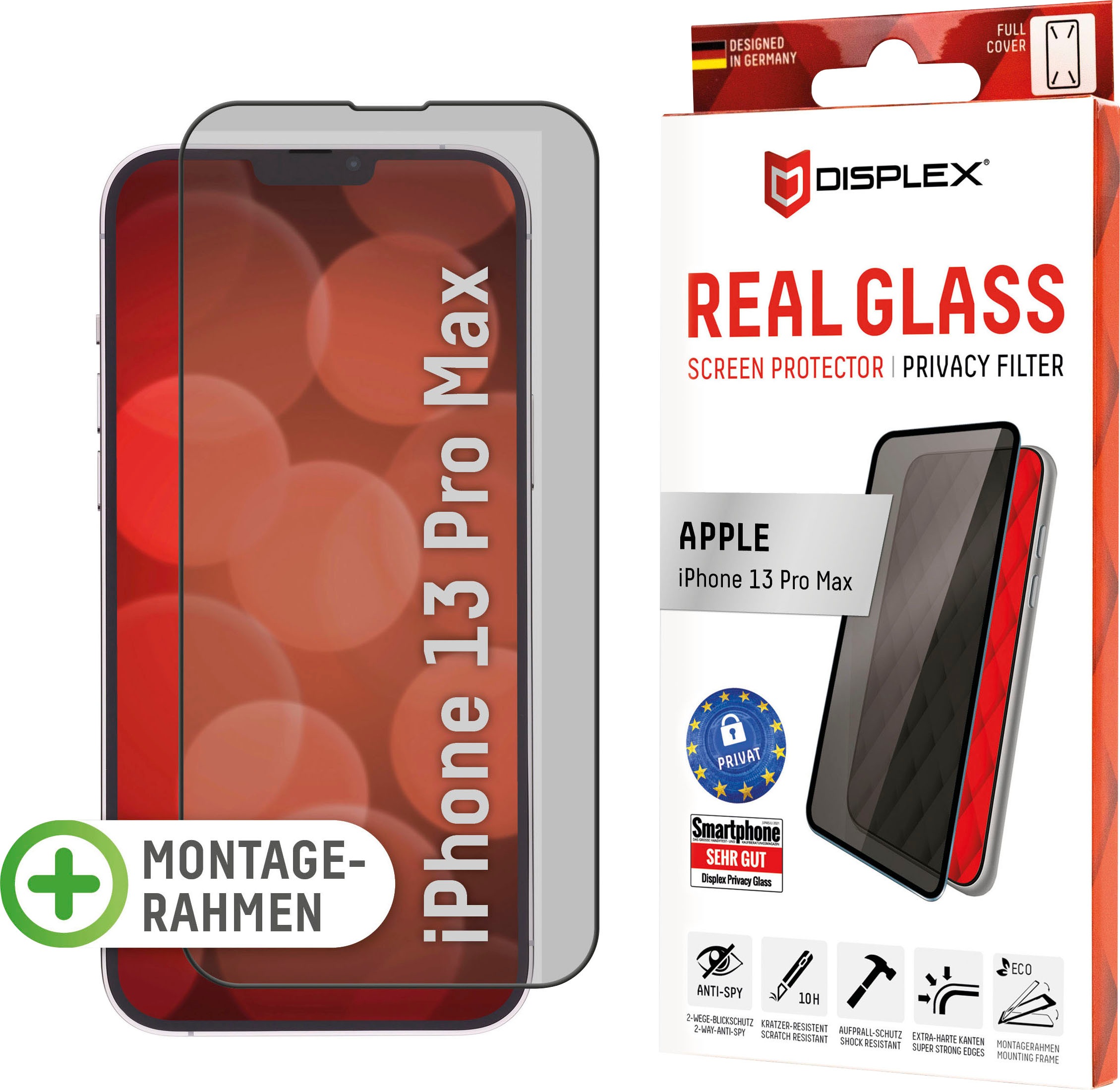 Image of Displex Displayschutzfolie »DISPLEX Privacy Panzerglas (10H) für Apple iPhone 13 Pro Max, Eco-Montagerahmen, Privacy Filter, Tempered Glas, kratzer-resistente Schutzfolie, hüllenfreundlich« bei Ackermann Versand Schweiz