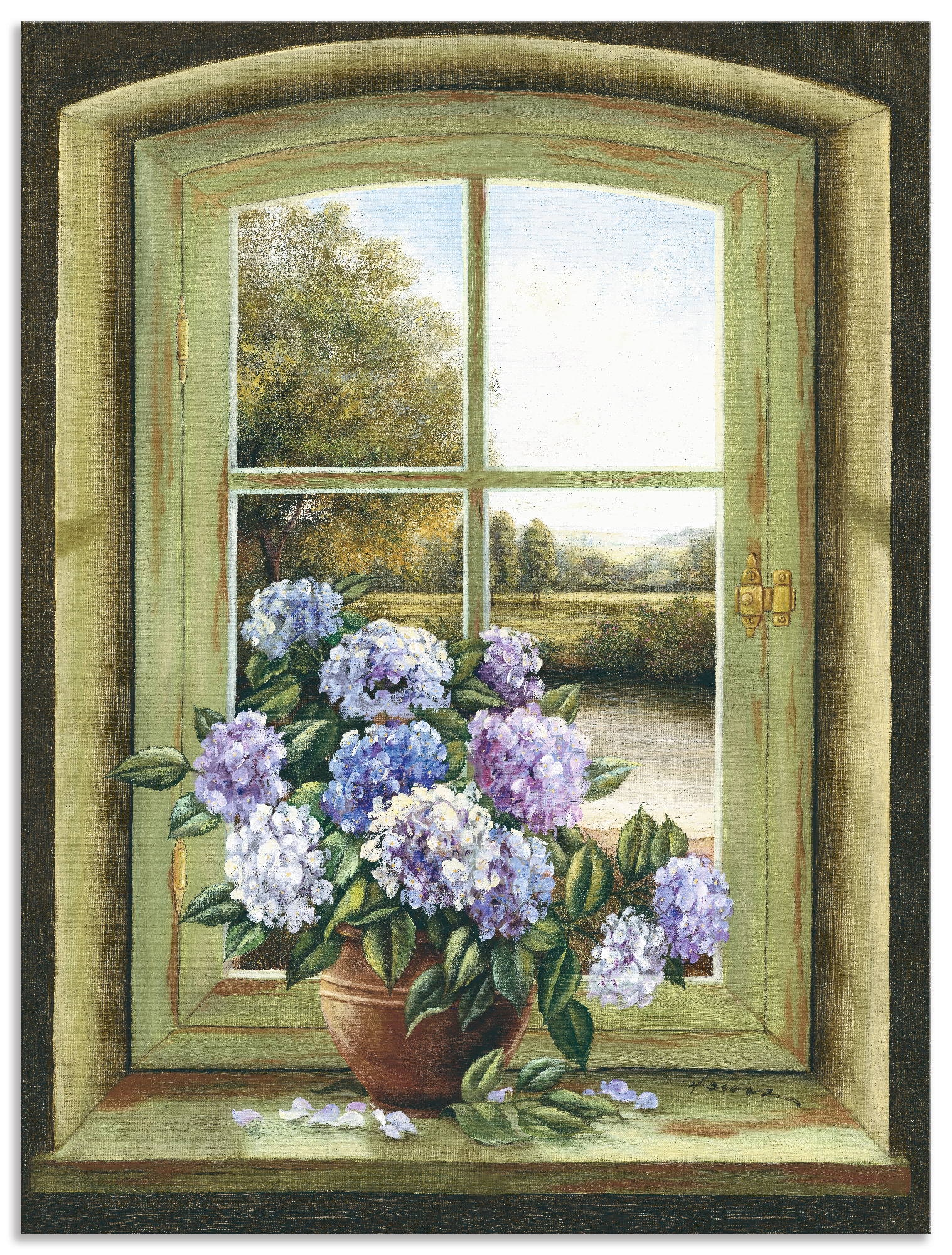 Image of Artland Wandbild "Hortensien am Fenster" Arrangements 1 Stk. tlg. als Alubild, Leinwandbild, Poster in verschied. Grössen