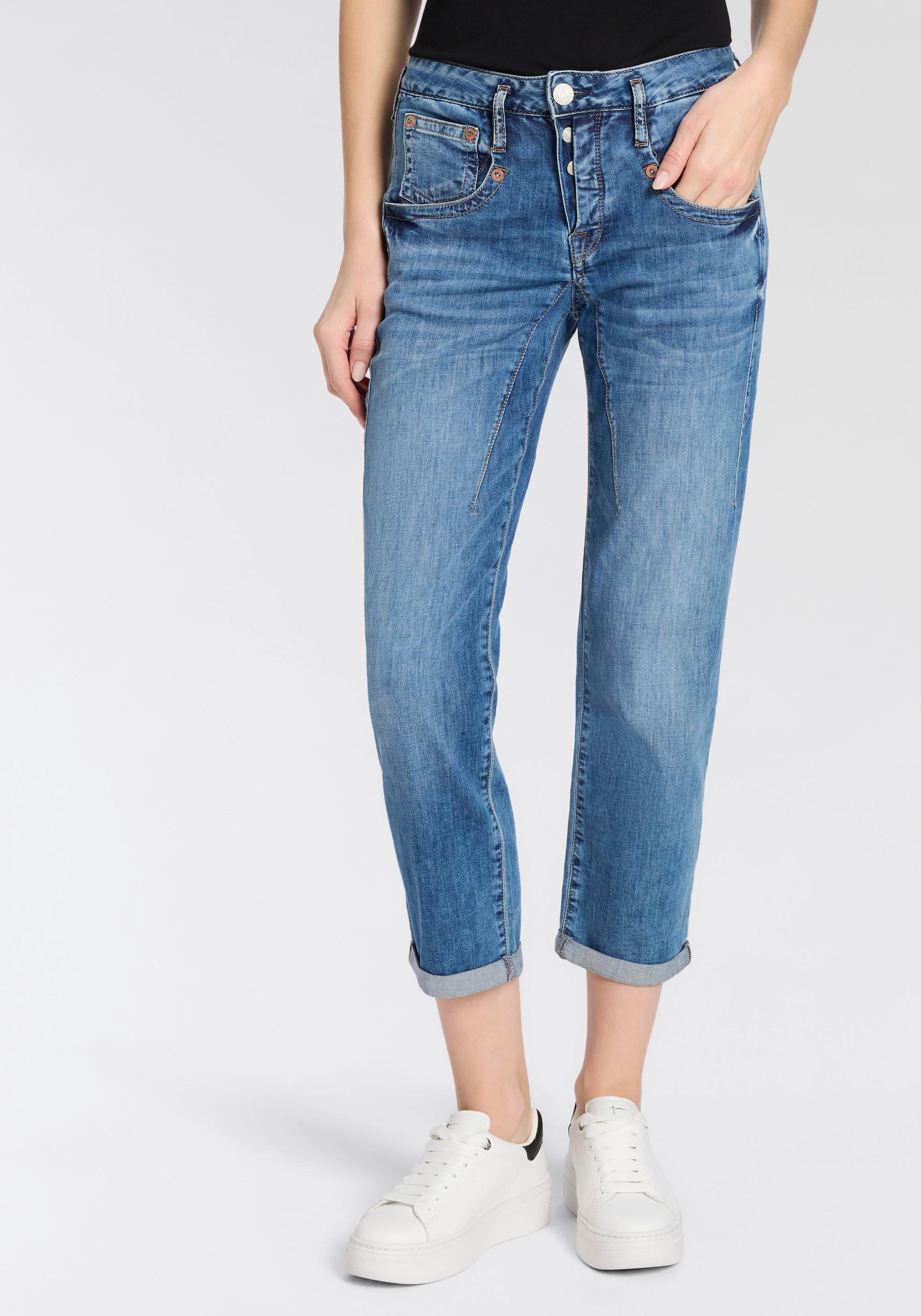 Herrlicher Jeans boyfriend »Shyra Tap Denim Light« coupe droite, avec patte de boutonnage