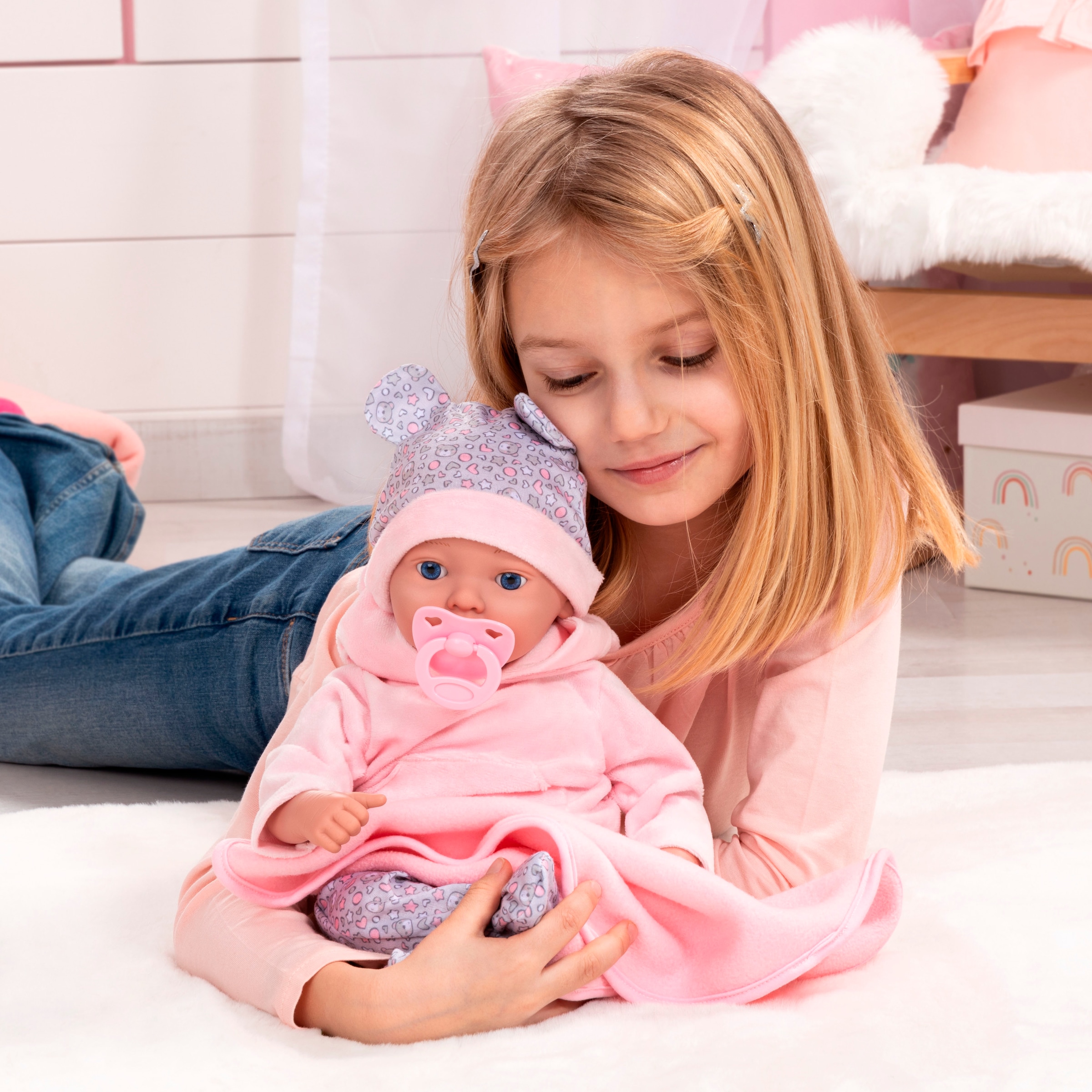 Bayer Babypuppe »Reborn Baby, 38 cm Bärenmuster«