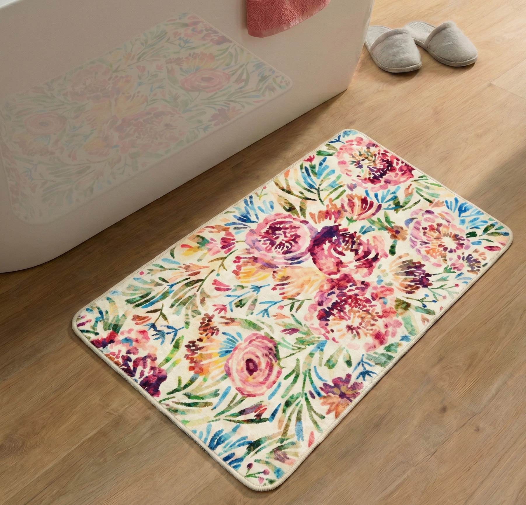 Image of Gino Falcone Badematte "Aquata GF-158, Badvorleger, Badezimmer Teppich" Höhe 5 mm rutschhemmend beschichtet fussbodenheizungsgeeignet Badteppich, bedruckt, Blumen Design, rechteckig