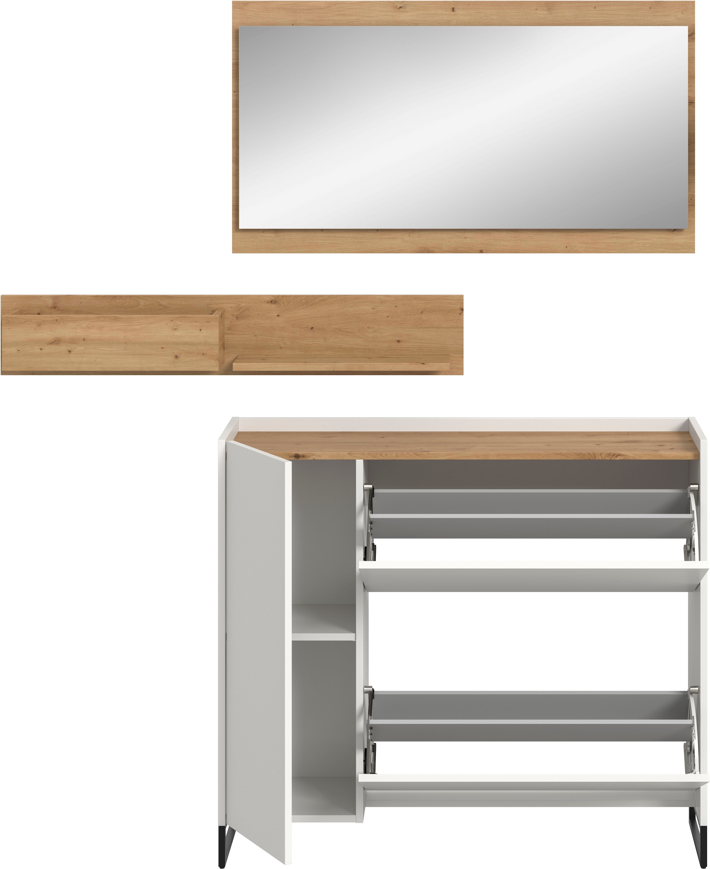 Home affaire Garderoben-Set »EVRID, 3-teilig, Breite 140 cm, individuell stellbar & erweiterbar« best. aus: Kommode, Wandboard & Spiegel, 3 Stk. tlg.
