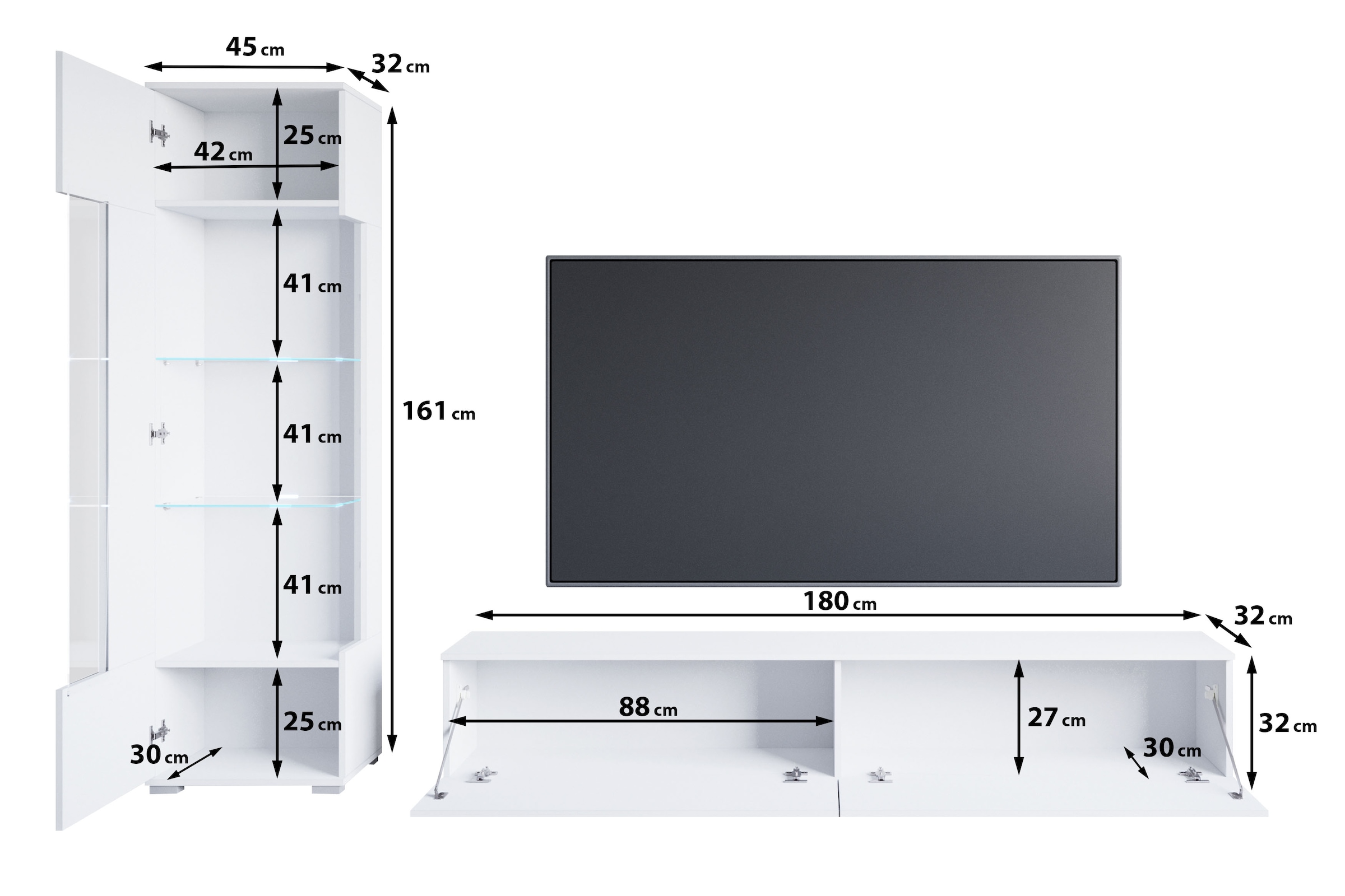 GOODproduct Wohnwand »Kenia, Vitrine Türanschlag links/rechts wechselbar« Komplett-Set, 2 Stk. tlg.